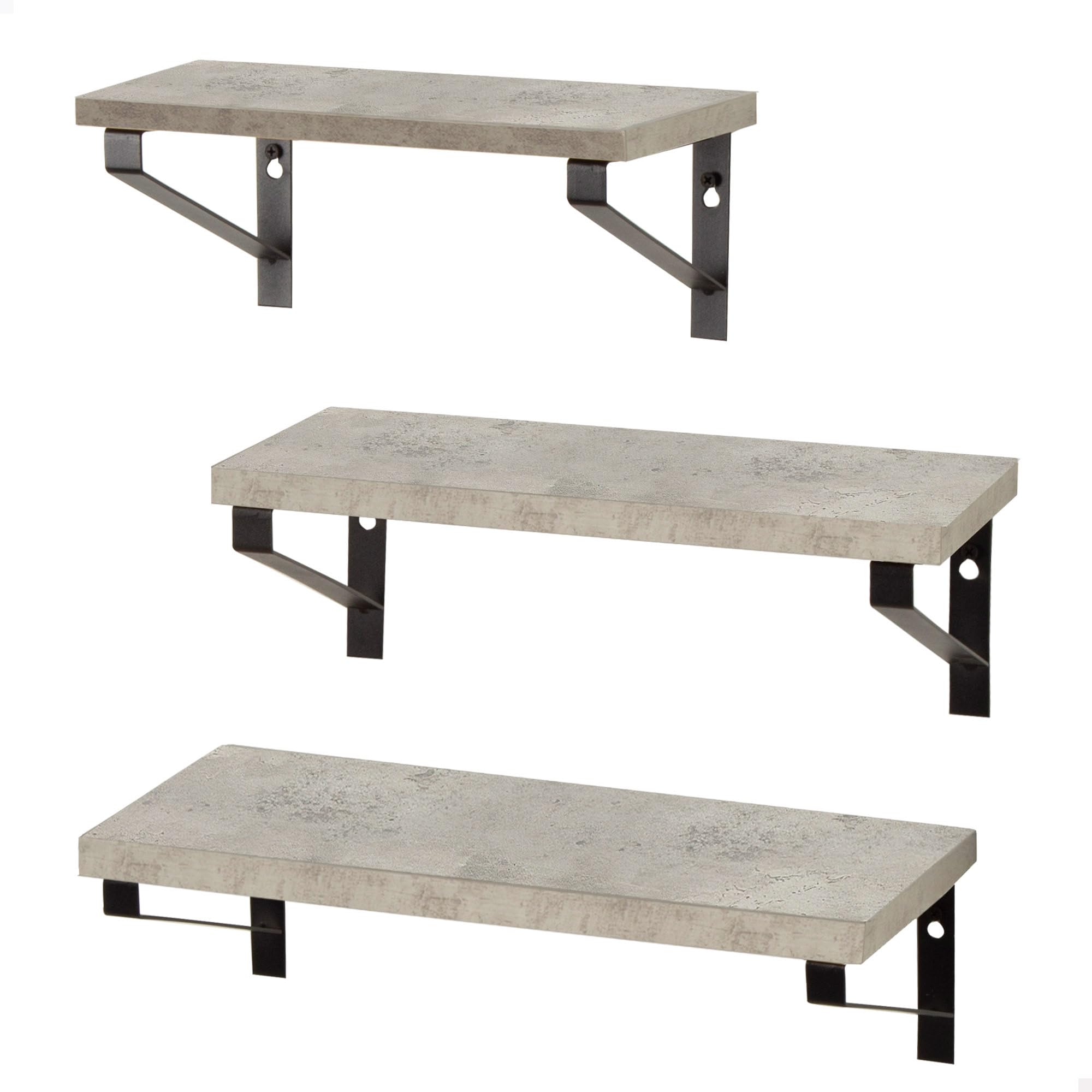 AKTIVE MAX Home Set of 3 Wall Shelves, 42, 34 and 28 cm, Maximum Weight 6 kg, Cement Effect, Black Metal Frame, Floating for Living Room, Bedroom, Kitchen, Office, Bathroom (18485)
