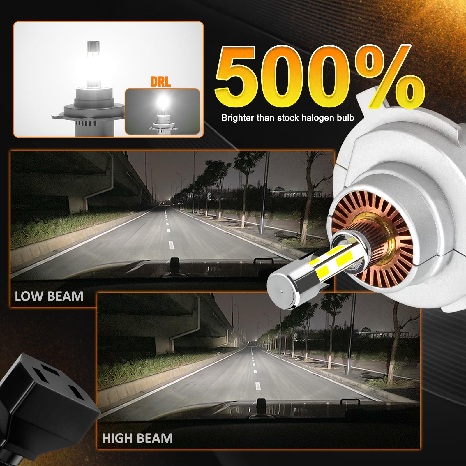 D-Lumina Ampoule LED H4 360° éclairage, 100W 16000 LM,Lampe pour led h4 Voiture 12V Blanc 6500K, kit de Phares 500% Super Lumineux de Remplacement pour Halogène