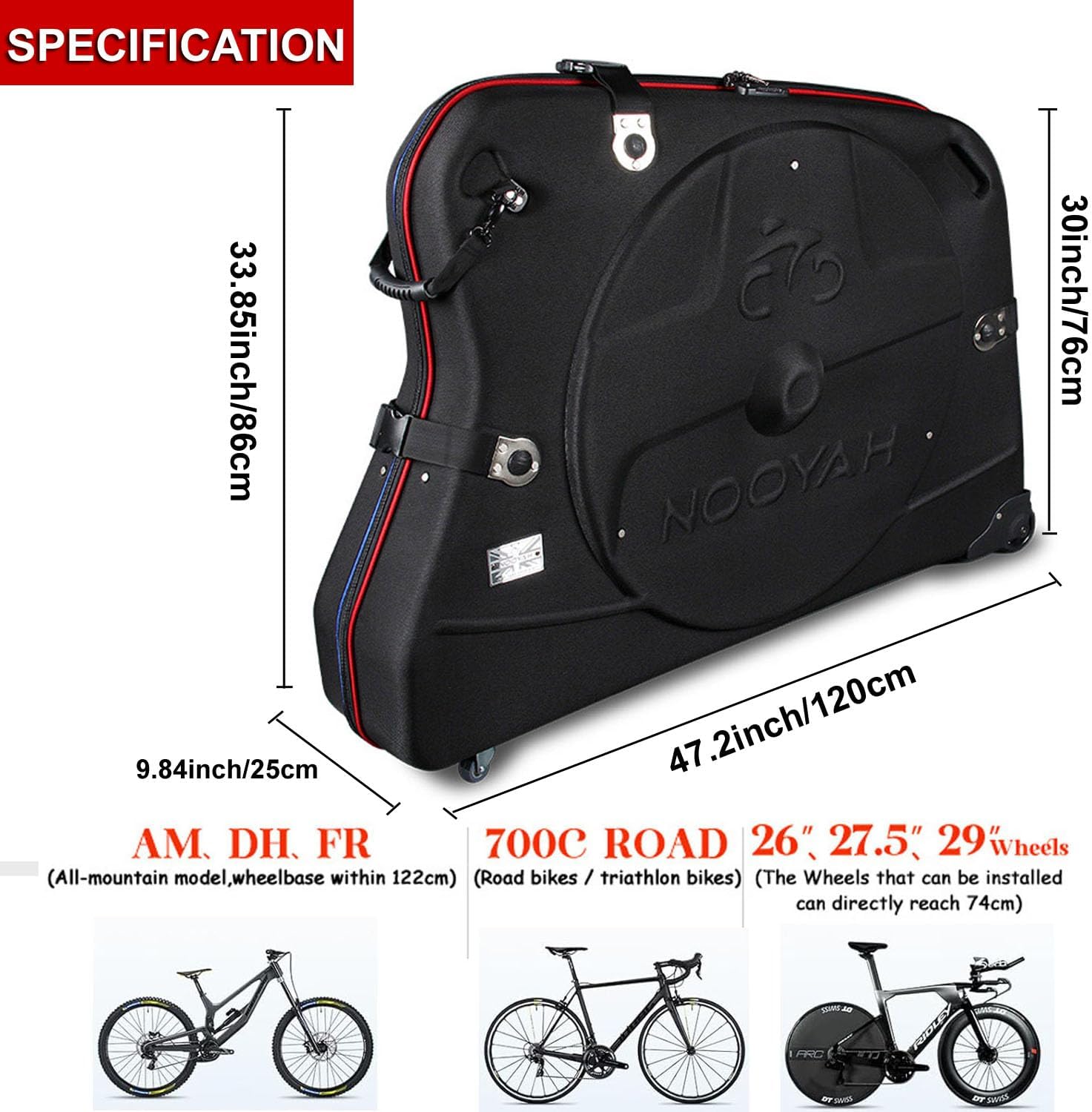 NOOYAH Bike Travel Case EVA Bike Bag - Transport Bicycle EVA Lightweight Hardshell Bike Accessories Storage Box, Air Transport Bike Round Trip Suitcase for MTR