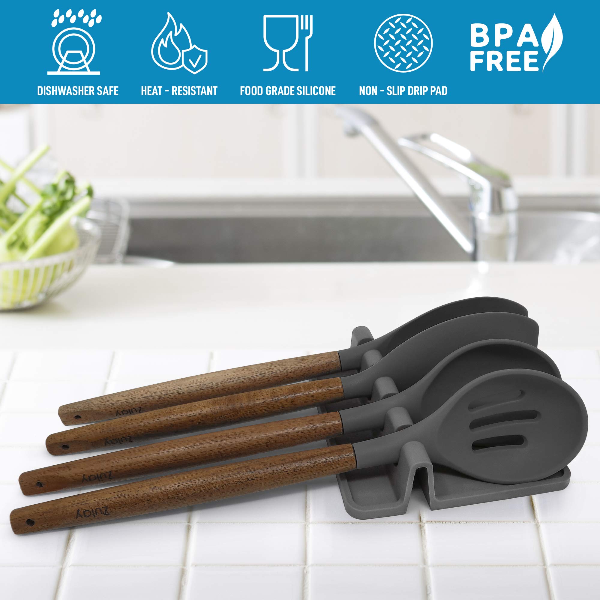 Buy Silicone Utensil Rest with Drip Pad for Multiple Utensils, Heat