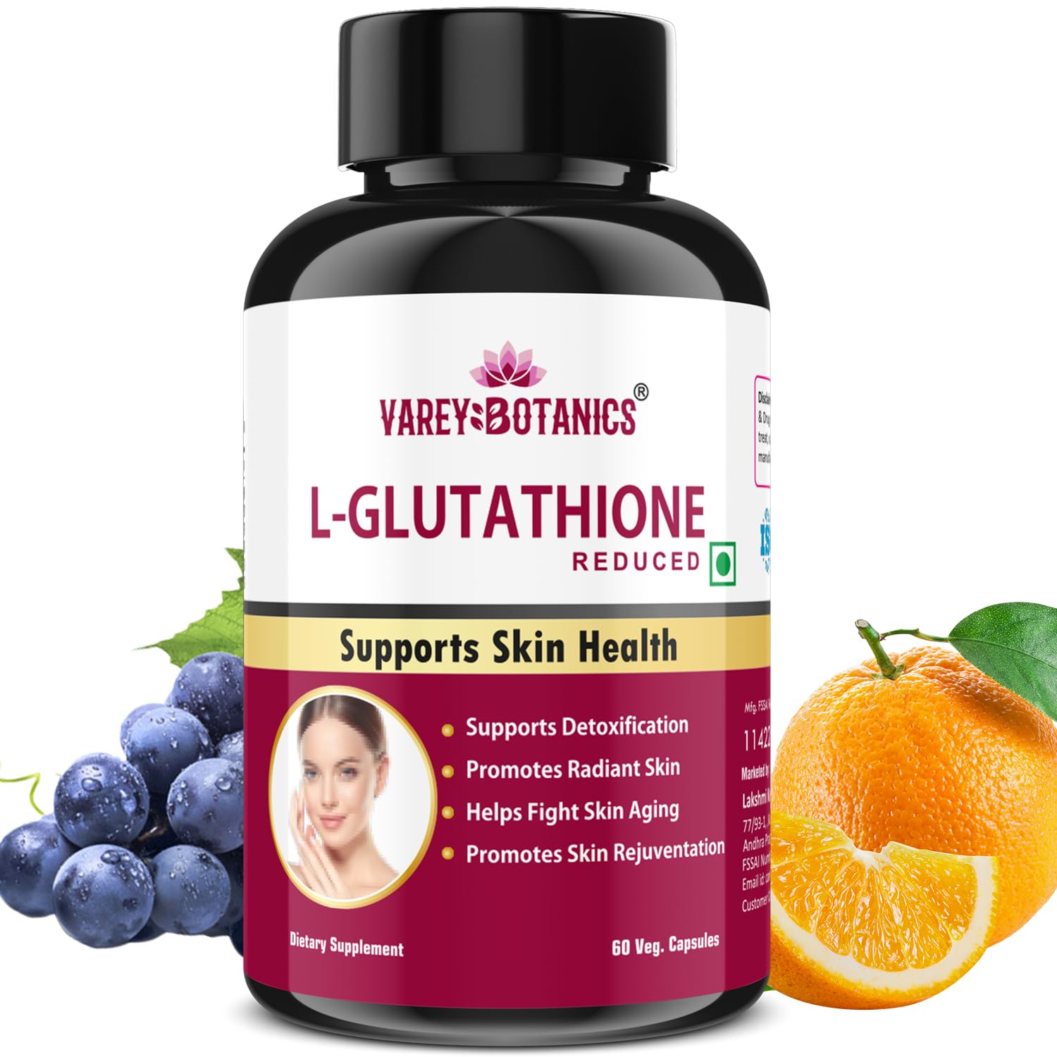 L Glutathione 1000mg Capsule with Vitamin C & E for Skin Brightening,Biotin for Healthy Hair,Antioxidant support, Skin Glow, 100% Natural & Gluten free - 60 Capsules (For Men and Women)