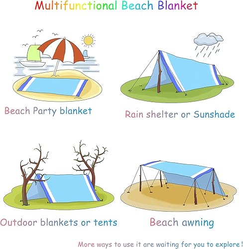 Miniatura 6 de BYDOLL - Manta de playa impermeable a prueba de arena, extragrande y ligera, 81 x 83pulgadas, 4-7adultos, para pícnic, viajes, campamento, senderismo