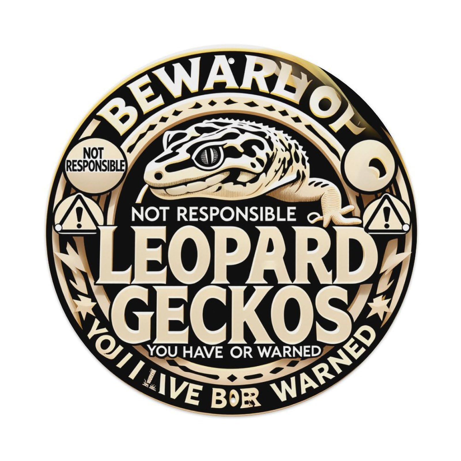 Beware Of Leopard Geckos Round Tin Sign Retro Metal Sign for Cafe Bar Pub Home Game Room Gym Club Wall Decoration Vintage Metal Poster 8x8 Inch