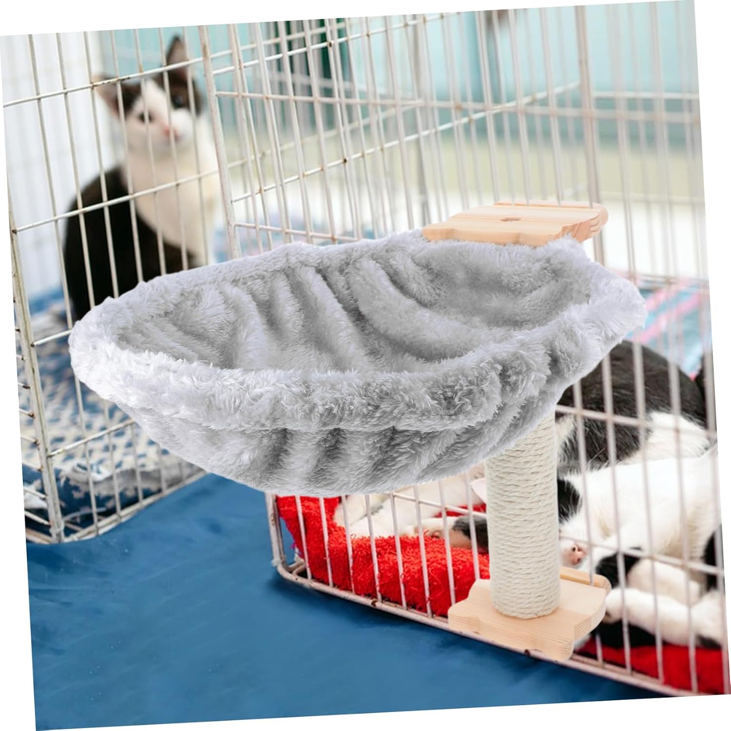 Kisangel 1set Cat Tree Hammock Soft Lint Cover Spoon-Shape Kitten Bed and Scratchproof Scratching Post for Indoor Cats Cozy Resting Space and Play Area
