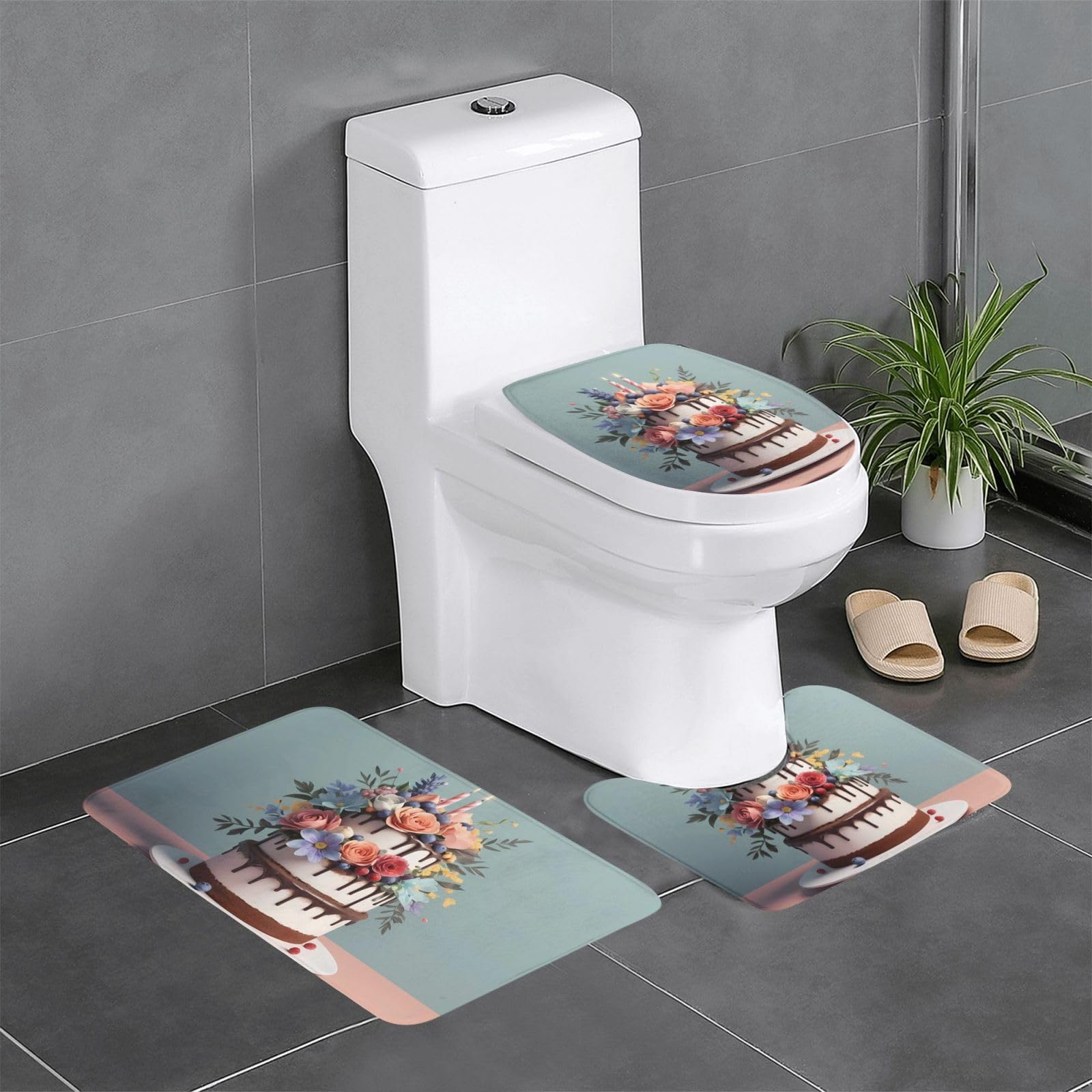 Tapis de salle de bain à motif gâteaux pour une déco de coiffeuse cosy