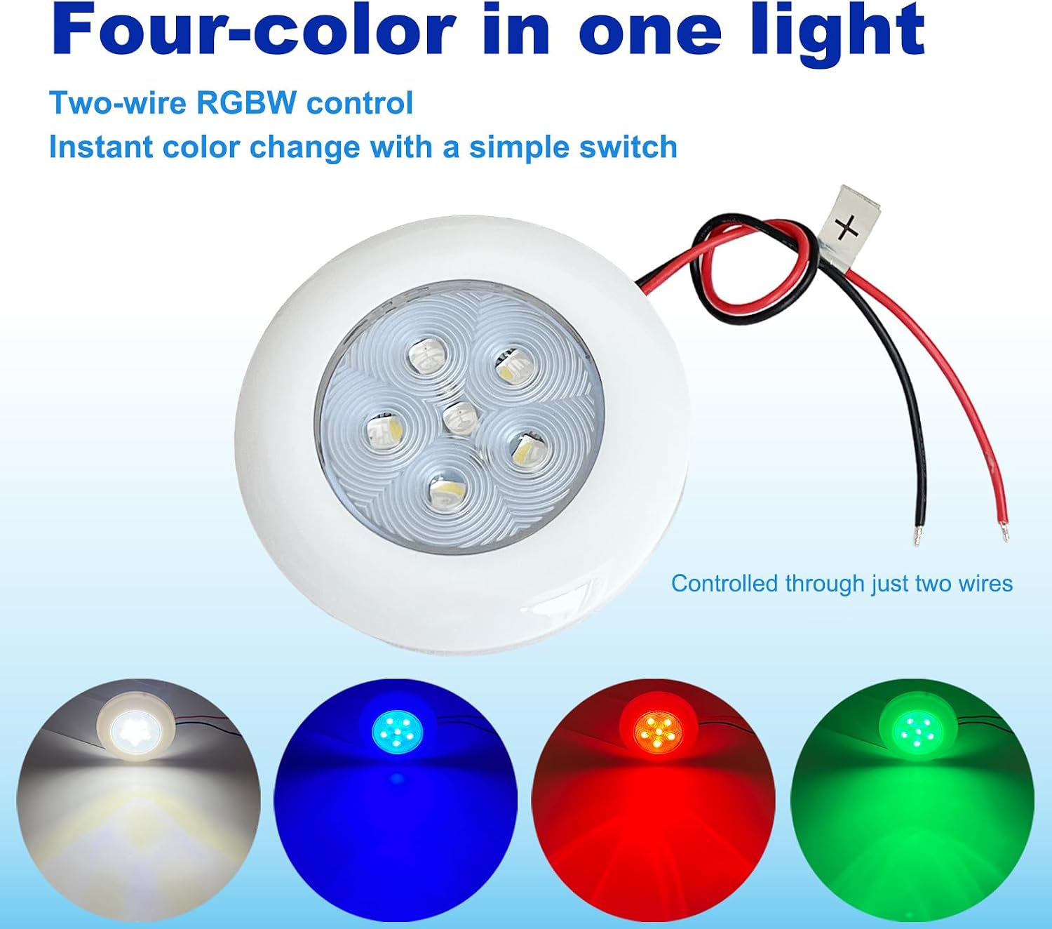 RGBW Marine Boat Courtesy Lights, 3'' 12V Ceiling Lights 2Pcs | White Bezel Interior Boat Lights, Waterproof Surface Mount Cabin lights Deck Lights for Fishing Boat Yacht Bass Pontoon