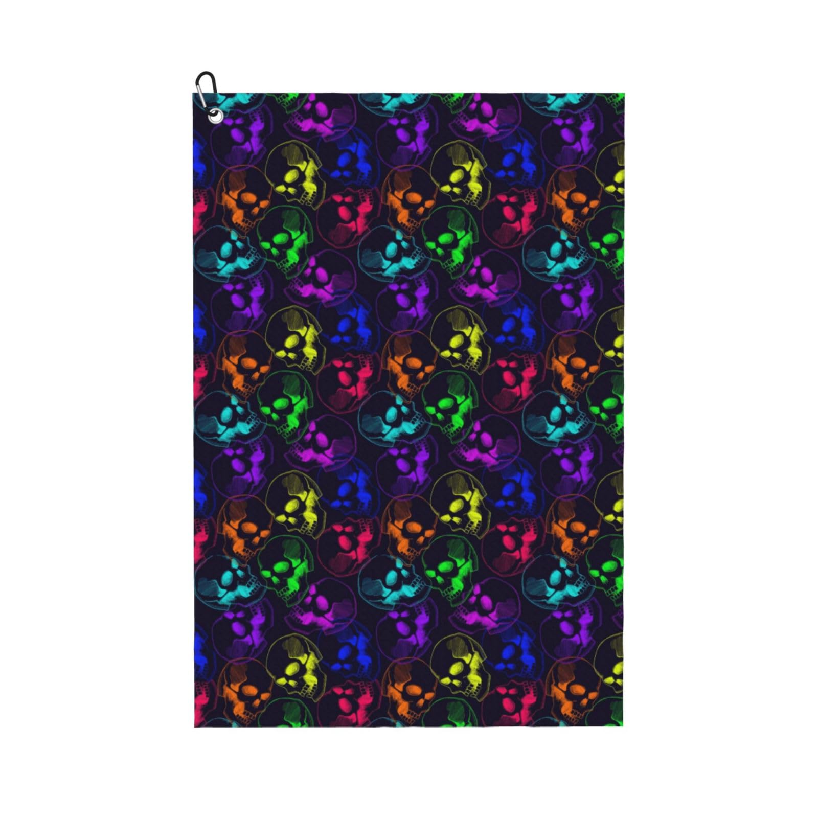 peiyeety Neon Color Skull Microfiber Golf Towel with Carabiner Clip, 16x24 Inch Absorbent Waffle Weave Towel for Golf Bags