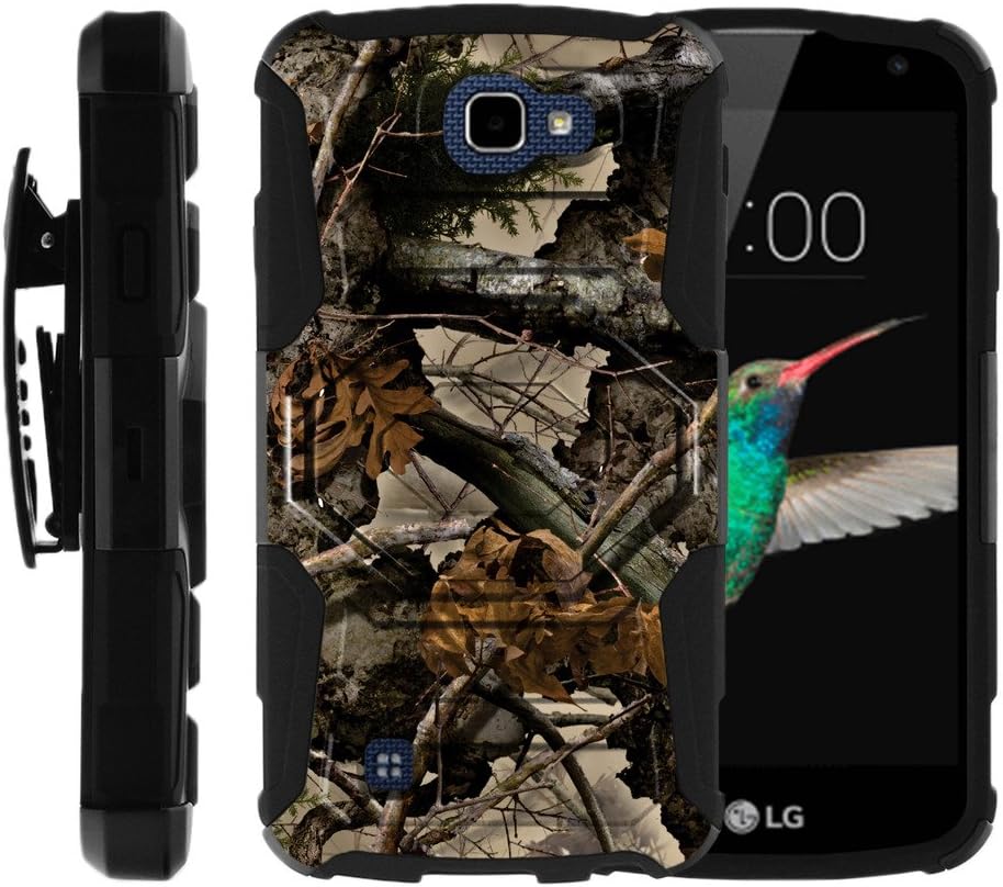 TurtleArmor | Compatible with LG K4 Case | LG Optimus Zone 3 | LG Spree | LG Rebel [Octo Guard] Dual Layer Case Holster Belt Clip Sturdy Kickstand Cover - Tree Leaves Camouflage