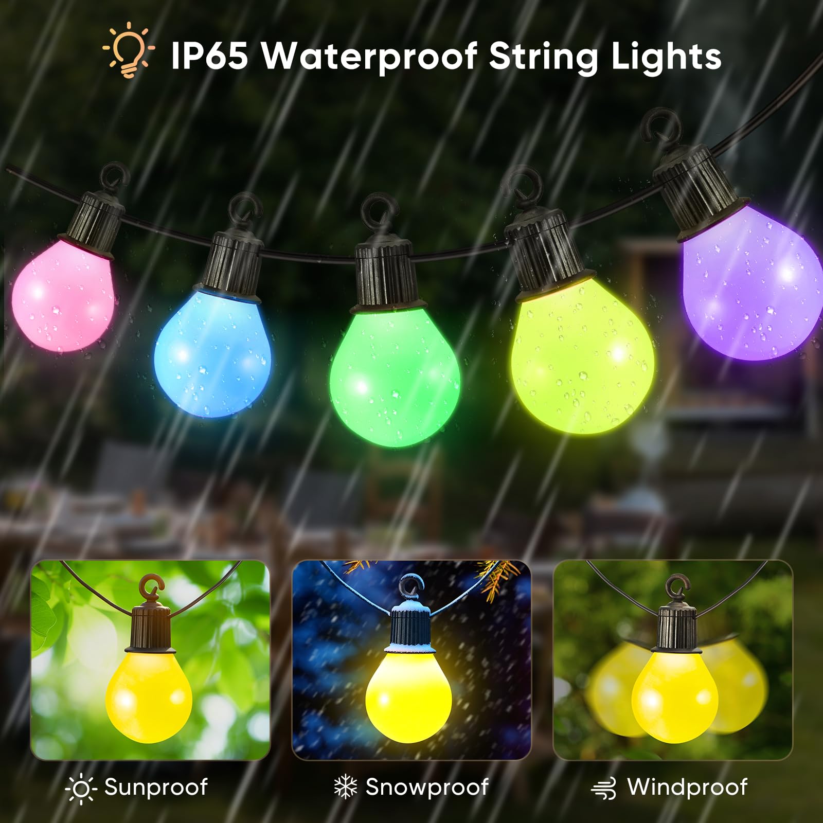 LED-Lichterkette für den Außenbereich, 33 m, wasserdicht, mit 50 bruchsicheren Glühbirnen, für Garten, Veranda, Hinterhof