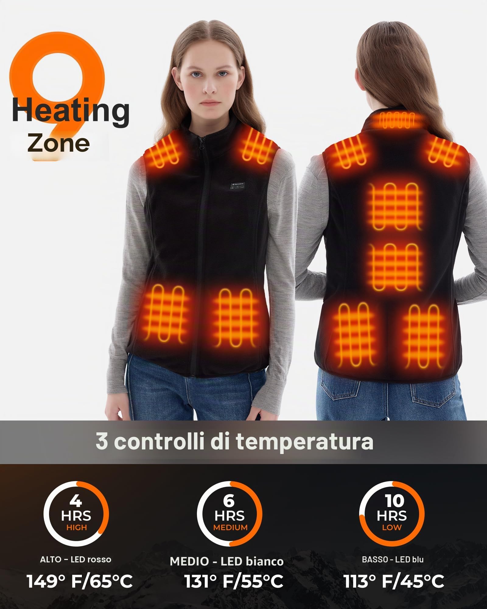 Pile Gilet Riscaldato Donna con 16000mAh 7.4V Batteria Inclusa, Gilet Donna Riscaldato, Gilet Riscaldato in Pile per Caccia, Sci e Motociclismo all'Aperto-XS