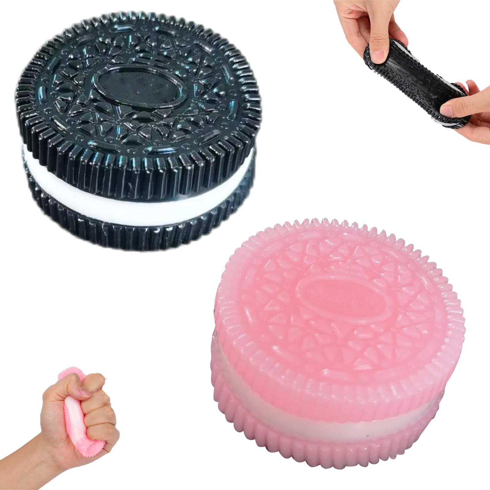 2 PCS Taba Squishy, Squishy, Fufu Squishy, Biscuit Stress Relief Toy, Taba Taba Squishy, Perfect Desk Accessory for Relieving Anxiety and Stress (Black and Pink)