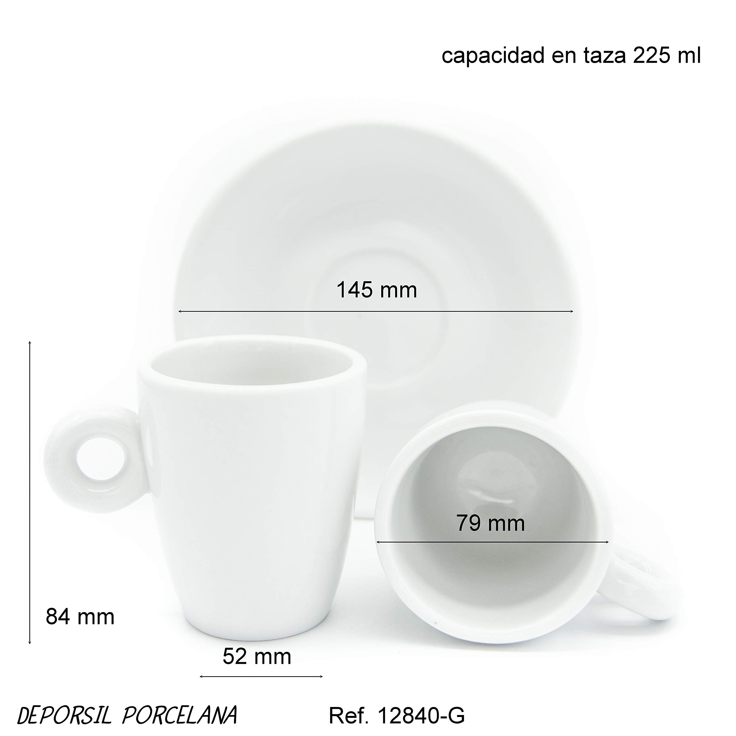 24 Piezas, 12 Servicios de Tazas de Café + Platos de Porcelana (225ml)