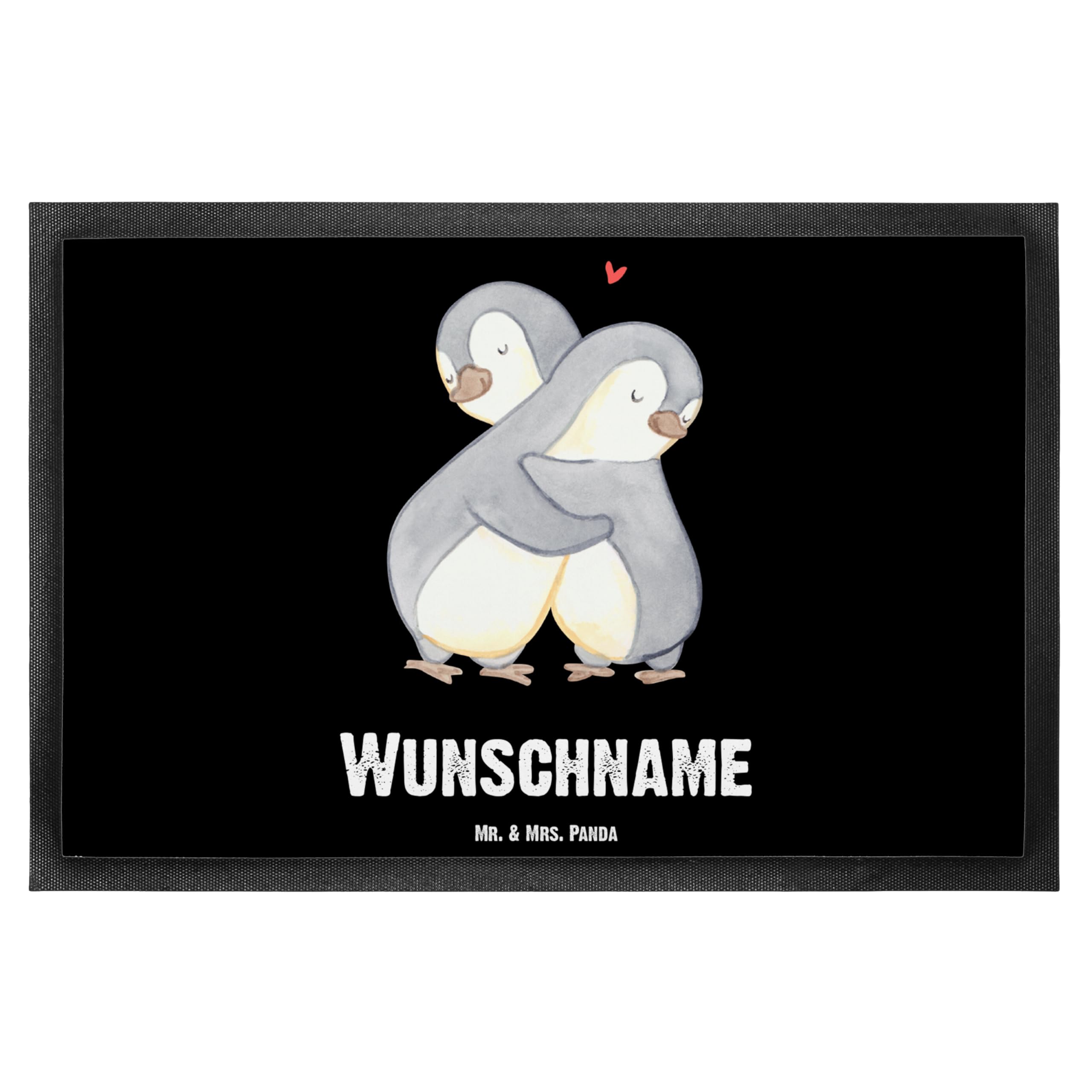 Mr. & Mrs. Panda Personalisierte Fußmatte Pinguine Kuscheln 40 x 60 cm - Geschenke, Individuelle Fussmatte, Jahrestag, Geschenk für Frauen, mit Name, Freundin, Valentinstag, personalisiert, Freund
