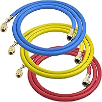 Elyaspedy 22985 Plus II Manifold Hose Set - 72" Low Loss Vacuum Certified Refrigerant Hoses for R410A & All Refrigerants, Pack of 3, 800 PSI