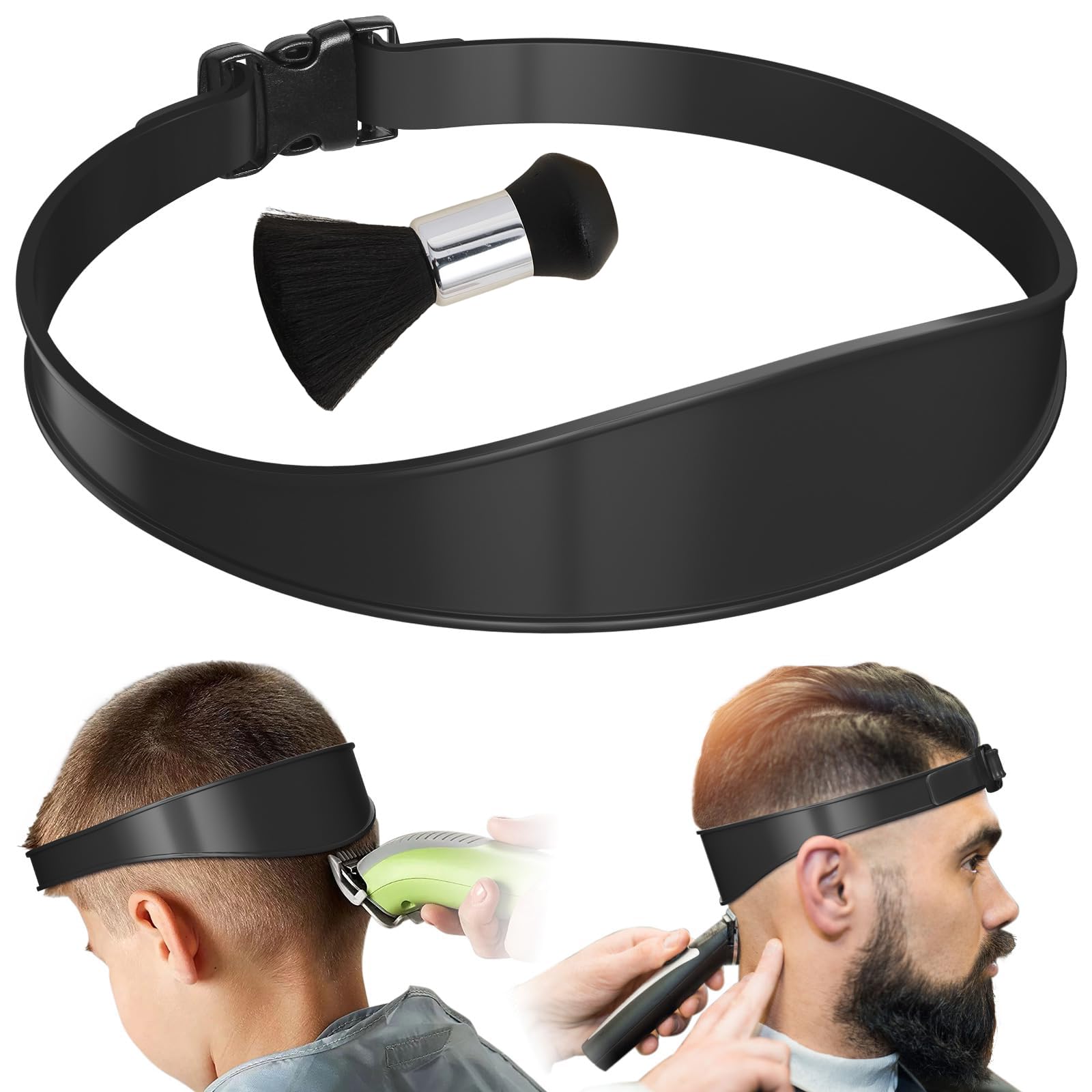 Duomama Neckline Shaving Template & Adjustable Hair Trimming Guide - Keep Your Neck Hairline Clean and Straight Easily - Portable Black Tool with Soft Neck Duster Brush