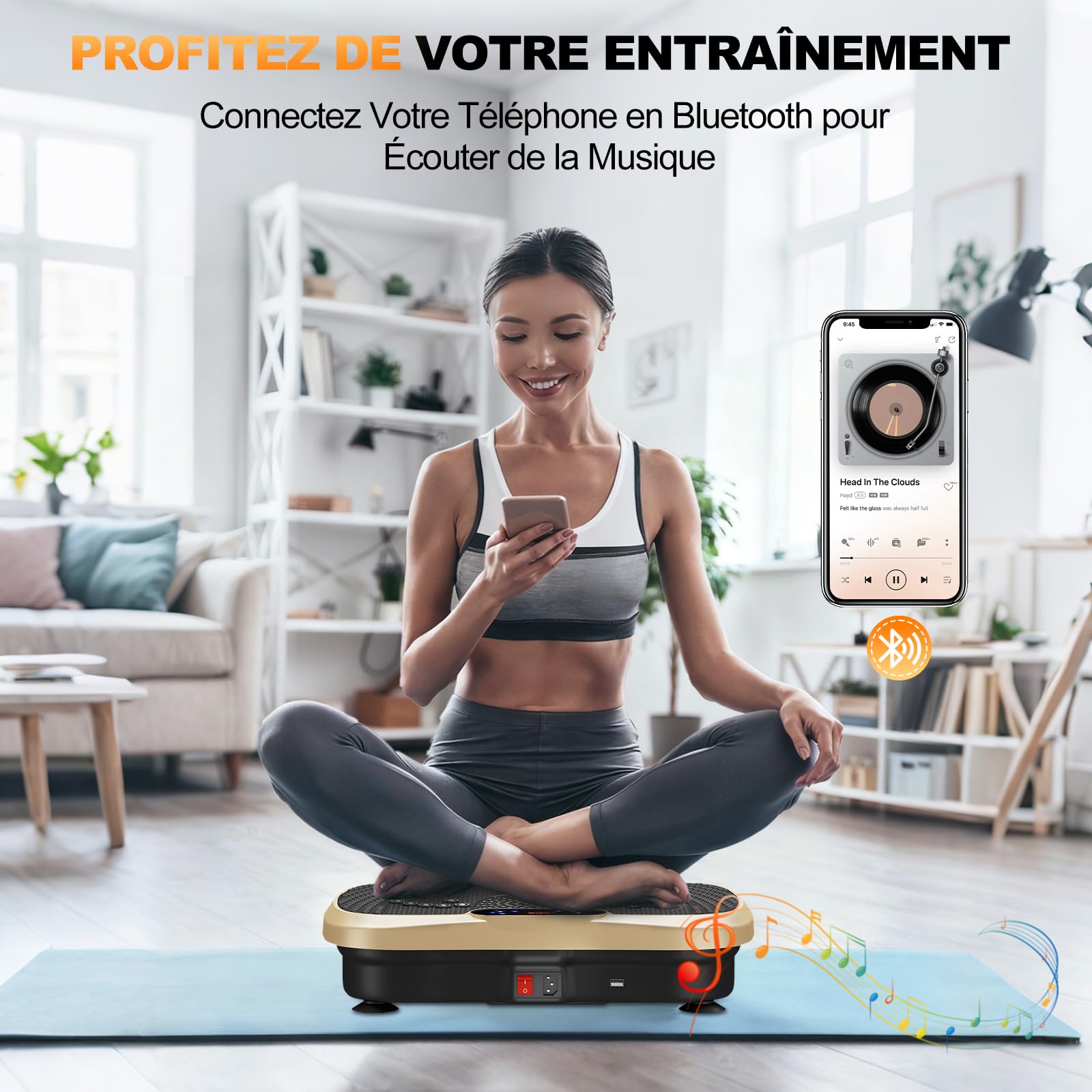 Plateforme Vibrante Perte de Poids, Plaque Vibrante Oscillante, 99 Vitesses, Bluetooth, USB