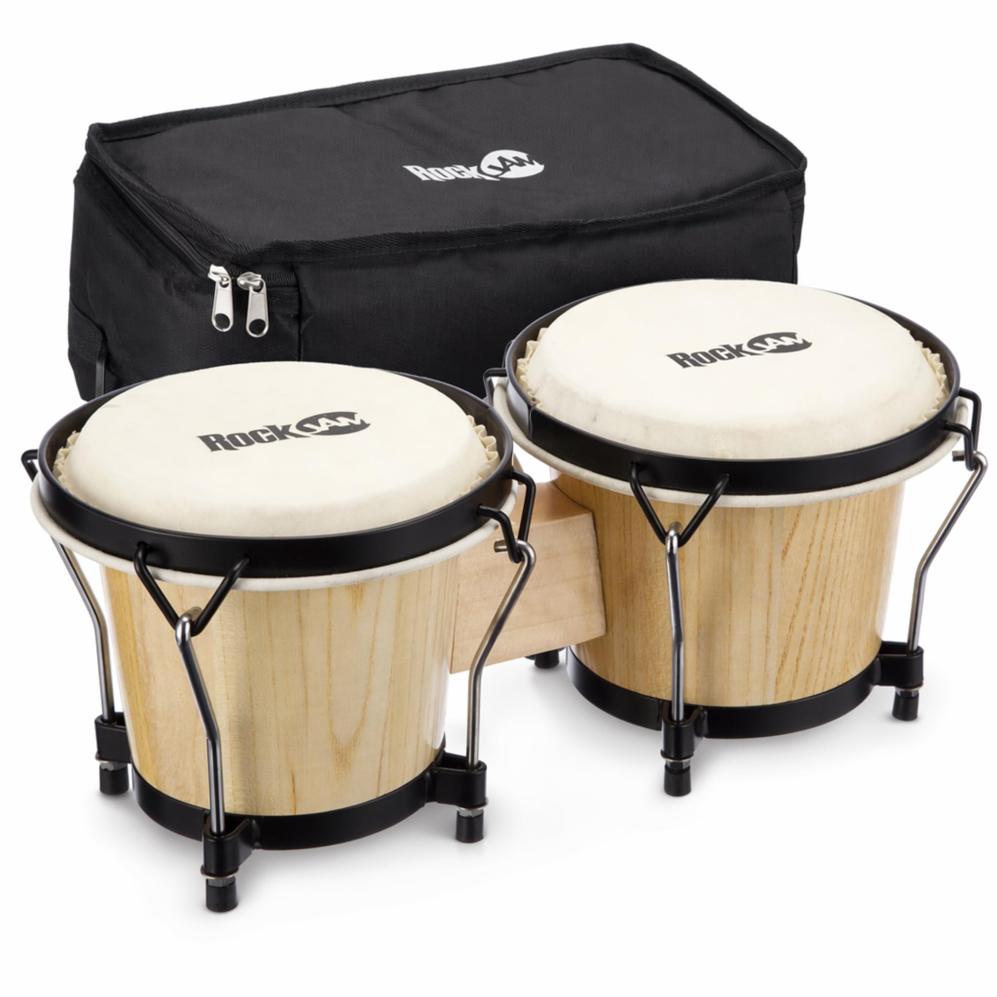 RockJam 7"" and 8"" Bongo Drum Set with Padded Bag Full-Size, Natural