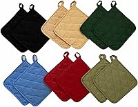 Classic Home 12 Pack 100% Cotton Square Pot Holders - 8x8 Inch Heat Resistant Hot Pads with Hanging Loops, Machine Washable for Kitchen Baking Camping