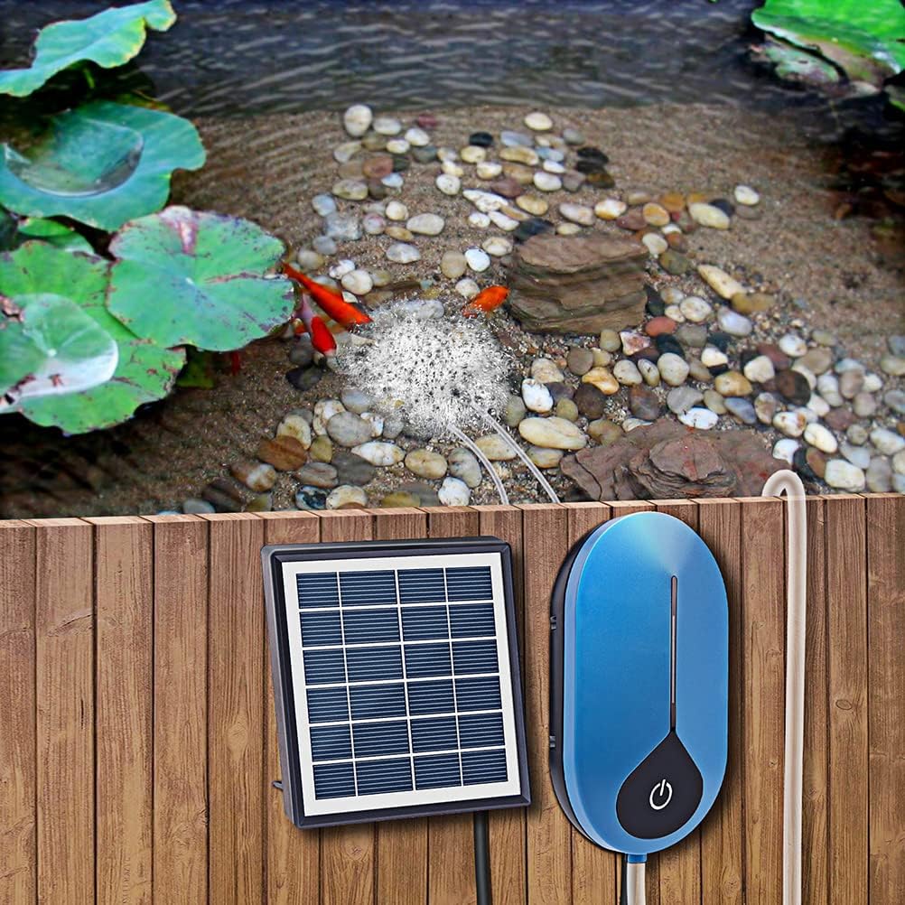 ZJchao Solar Air Pump for Fish 3 Modes 3600mAh Battery Portable Oxygen Pump with 2 Air Stones Hose for Aquarium Pond Fishing Outdoor