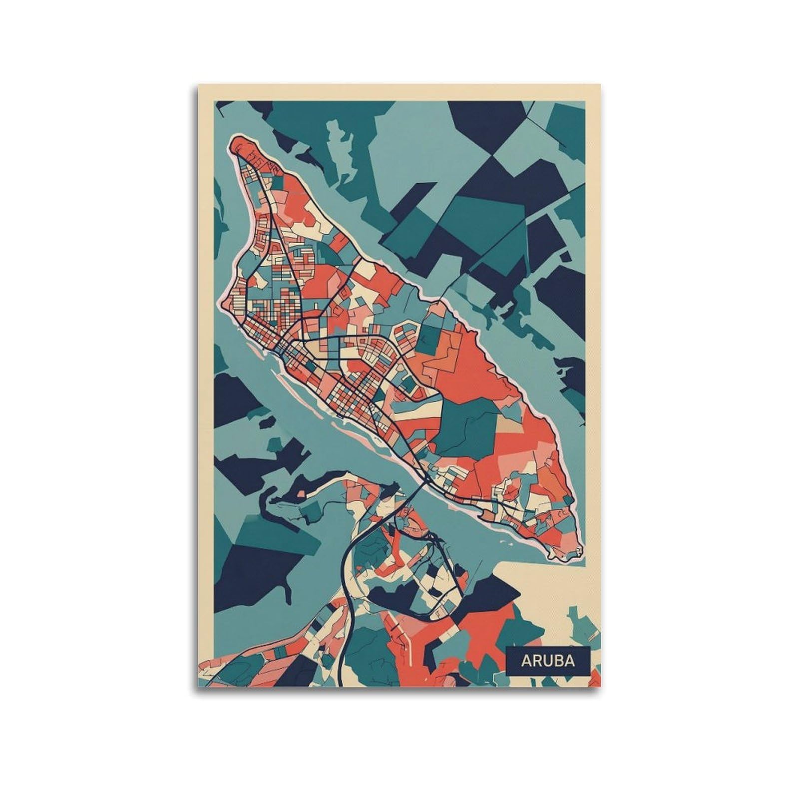 OKNGB Vintage Modern Abstract City Map Poster Aruba Island Travel Decorative Painting Canvas Art Picture 20x30inch(50x75cm)