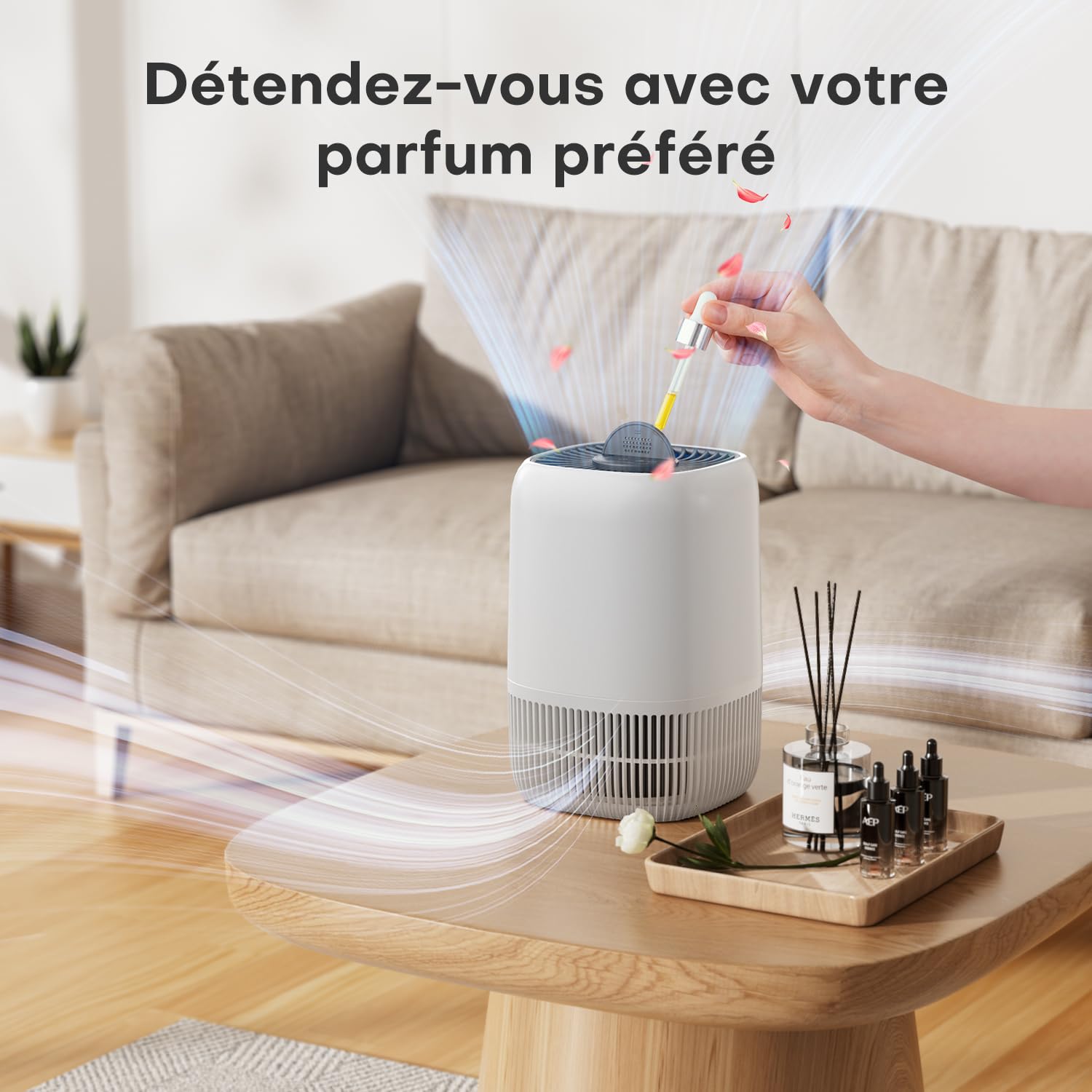 AROEVE Purificateur d'Air avec Filtre HEPA H13 à 3 Étages, Pour Chambre 20m², Silencieux 22 dB & Économie d'Énergie 5W, Élimine Pollen Fumée Poils d'Animaux, Fonction Aromathérapie