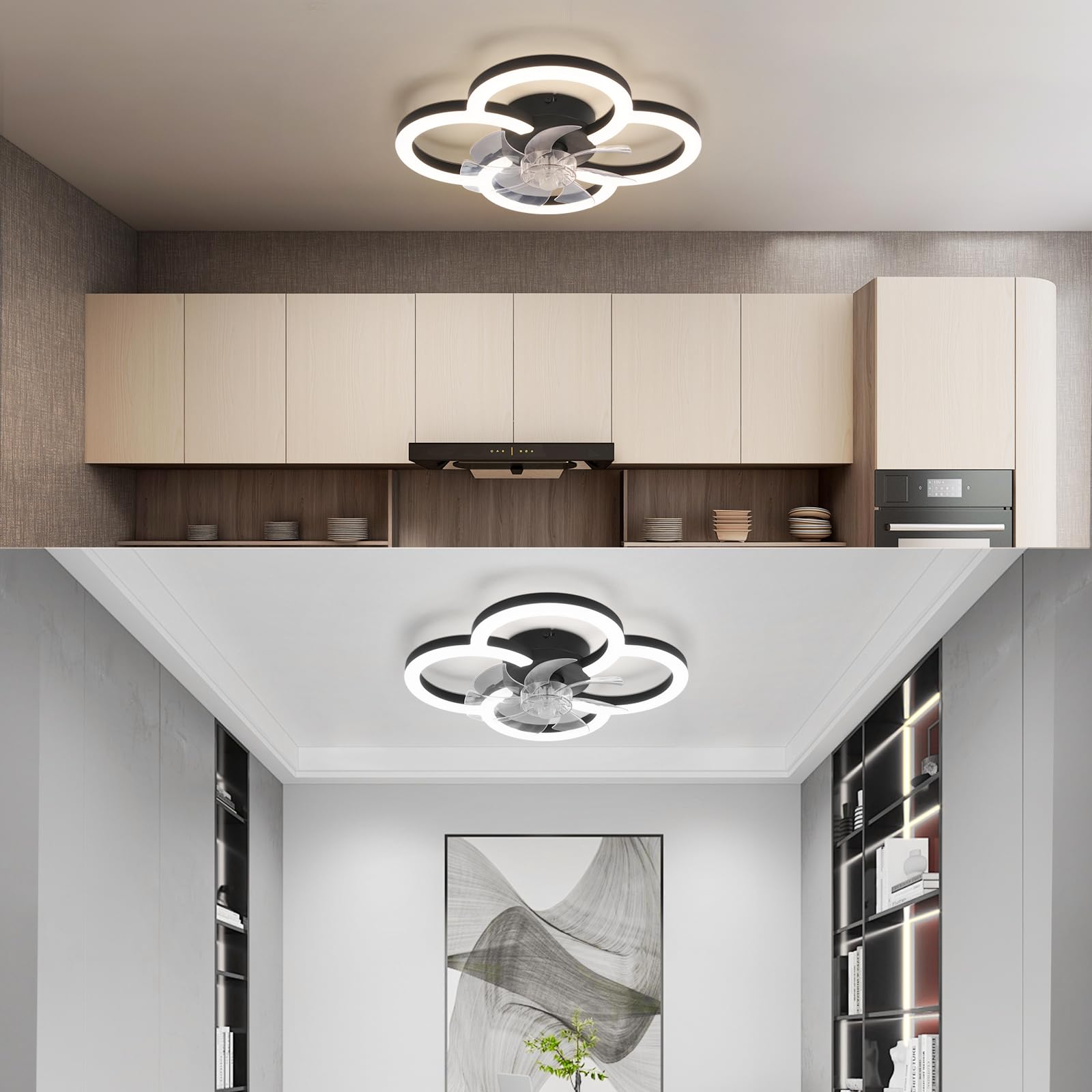 Homefire Wentylator sufitowy LED z oświetleniem – 40 W, cichy, czarny, z pilotem, z regulacją jasności, nowoczesny, z 6-stopniowym timerem, do sypialni