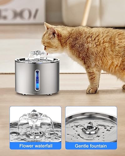 Miniatura 5 de Fuente de agua para gatos de acero inoxidable, fuente automática de agua para mascotas de 84 onzas2.5 L para gatos en el interior, fuente de nivel