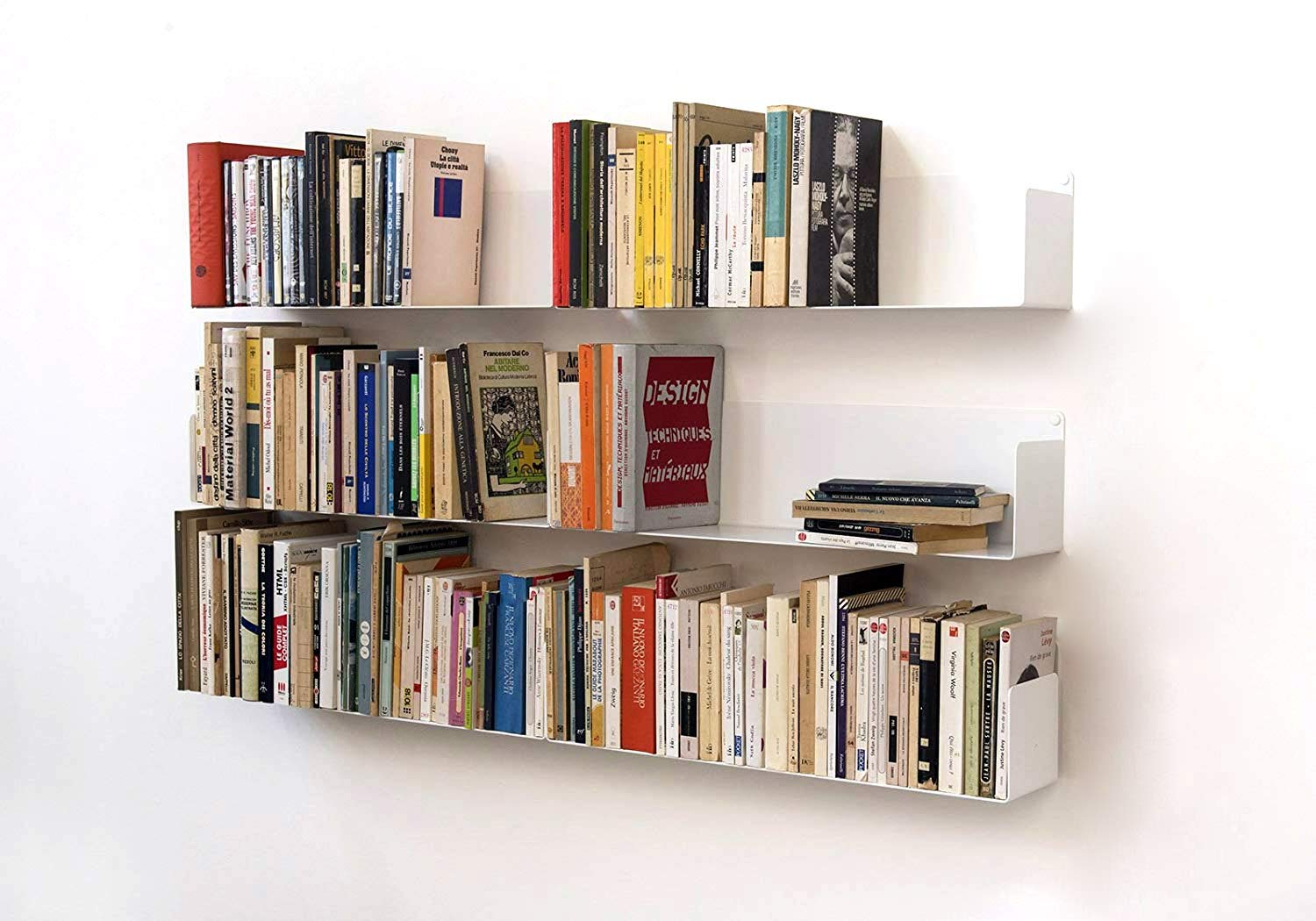 TEEbooks - 6 Estantes de Pared para Libros 60 cm | Estantería Invisible y Minimalista | Librería Flotante | Blanco | Made in Italy | Acero de Calidad | Fácil Fijación