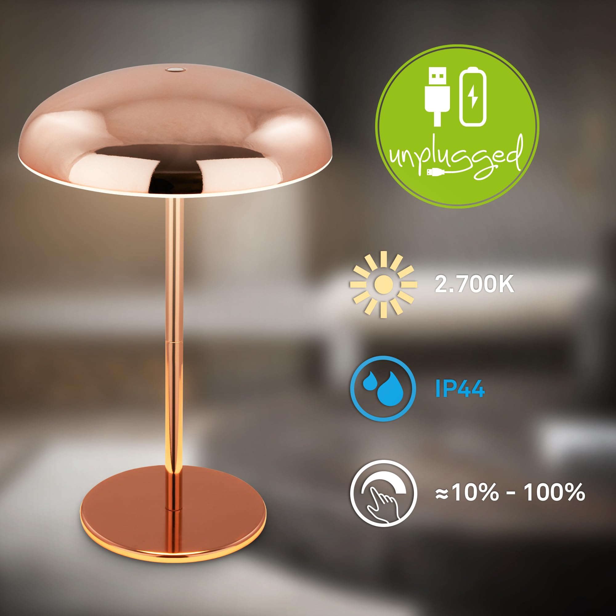 BRILONER Lampada Da Tavolo LED Ricaricabile Touch IP44 - Oro, 36 Cm, 200lm, Calda 2700K, Per Interni Ed Esterni - 5