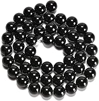 Vista 2 de Cuentas redondas sueltas de ónix negro liso de 6mm (15/64 pulgadas), cuentas naturales de gematone para joyería y manualidades, 1 cadena de 15