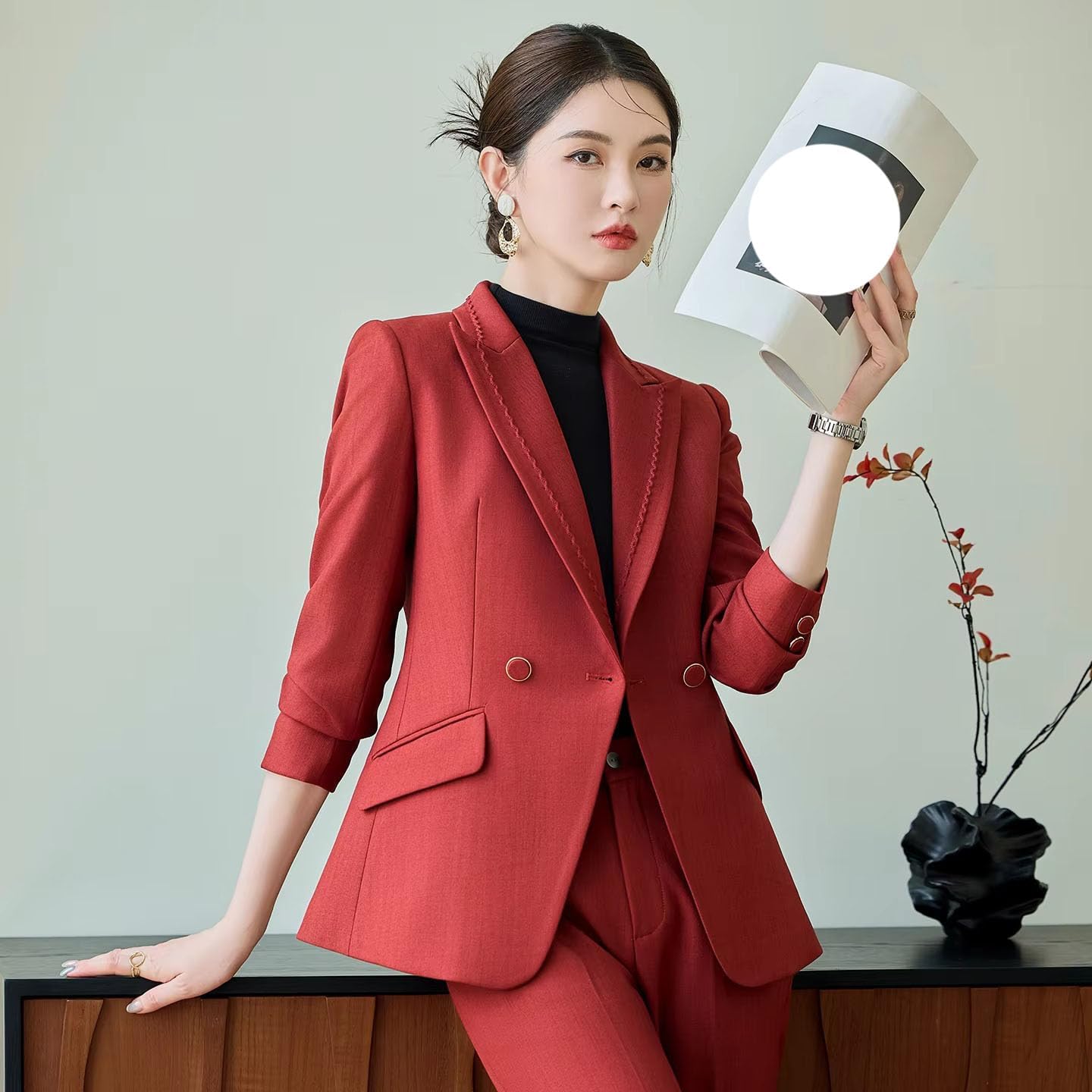 Women's Business Work Suit Set Blazer Pants Office Outfit Set