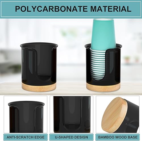 Miniatura 4 de Paquete de 2 dispensadores de vasos de papel, capacidad para enjuague bucal de 3 onzas, ideal para encimeras de tocador de baño (negro)