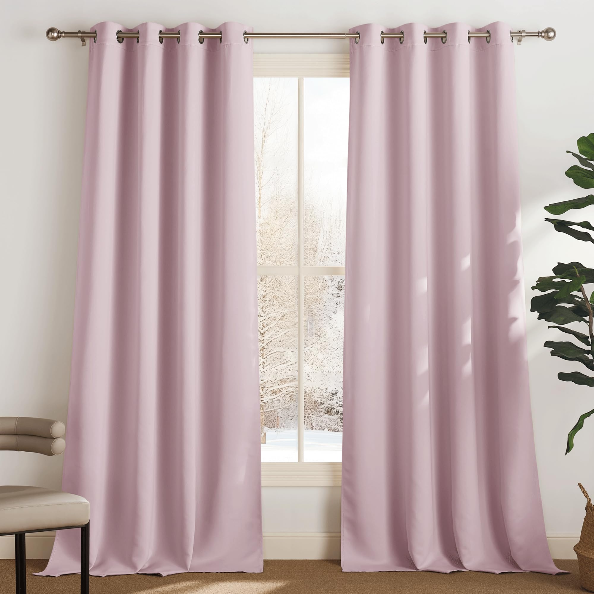 PONY DANCE Tenda Termica Isolante Freddo e Caldo Tende Oscucranti con Anelli Termiche per Salotto Curtains Camera da Letto Moderna 2 Pezzi L 140 x A 240 cm, Rosa Chiaro