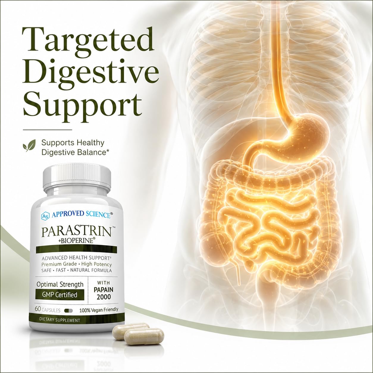 Approved Science Parastrin - Intestinal Detox Cleanse for Humans - Sweet Wormwood Capsules, Black Walnut Hull, Clove, Garlic, Pumpkin, Papain 2000, BioPerine - Men and Women - Vegan - 60 Capsules — Amazon image 2