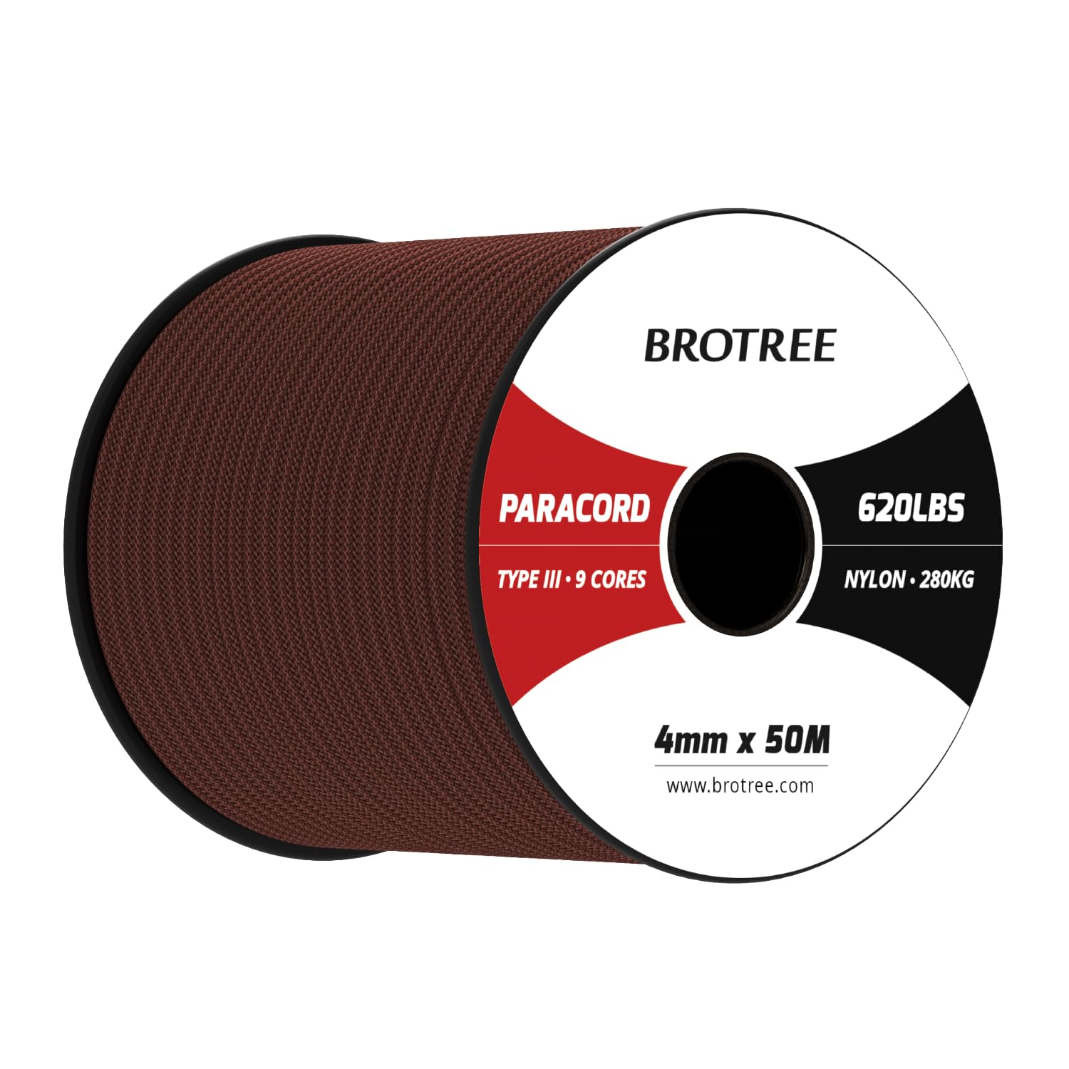 Brotree Paracord 4mm 50M 9 Strands 100% Nylon Rope Type 3 Parachute Cord for Outdoor, Bracelet, DIY - 280kg Breaking Load (Chocolate Brown)
