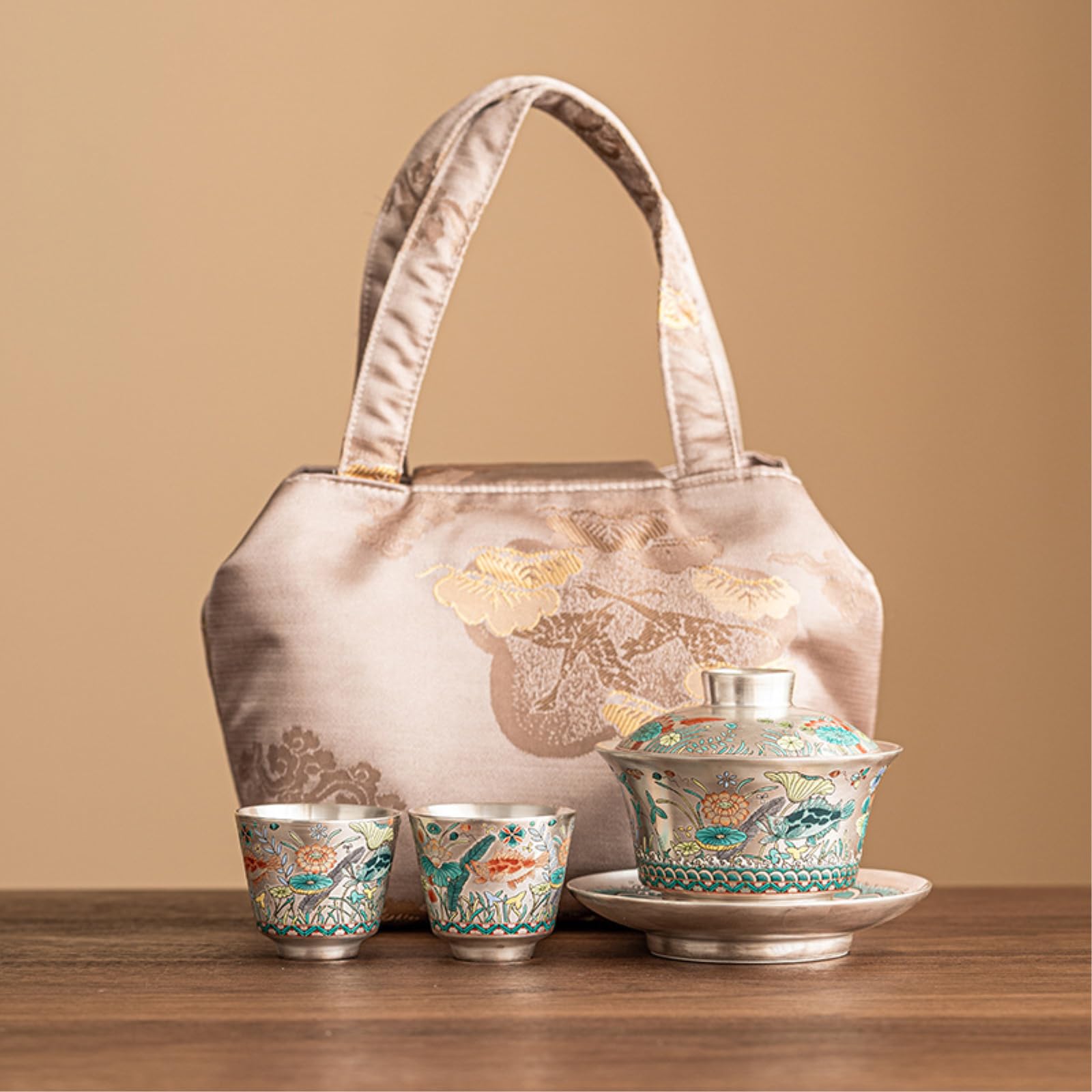 Ręcznie malowany ceramiczny zestaw do herbaty Kung Fu pokryty misą domowy zapobiegający prasowaniu jest luksusowy i odporny na działanie wysokich temperatur - tylko trzy miski + filiżanki * 2 talerze