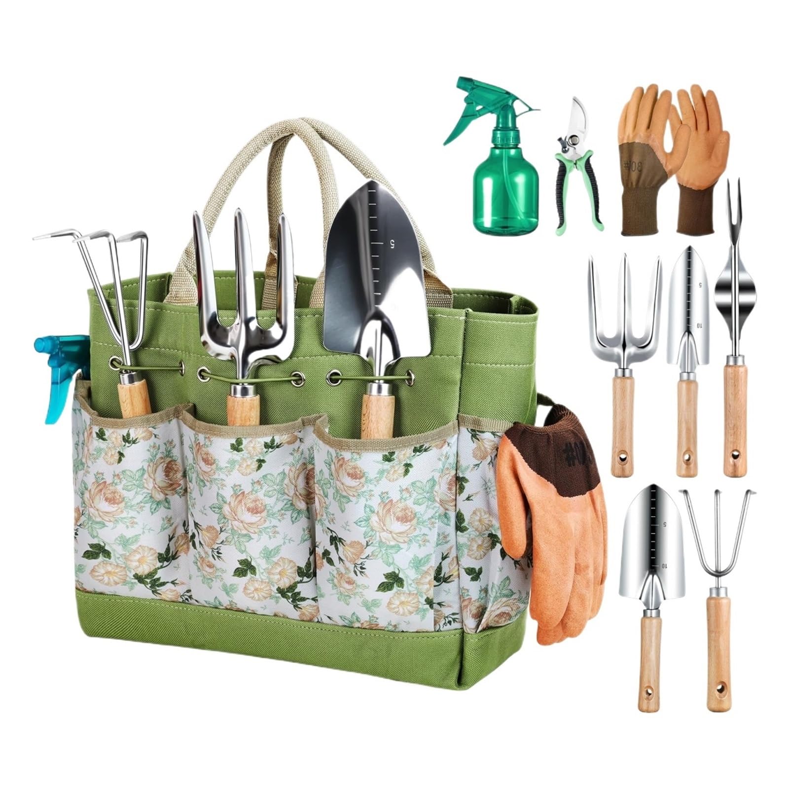Ensemble D'outils À Main De Jardin en Acier Inoxydable 9 Pièces – for Creuser, Transplanter Et Désherber | avec Sac Rangement Tendance Polyvalent Facile à Utiliser