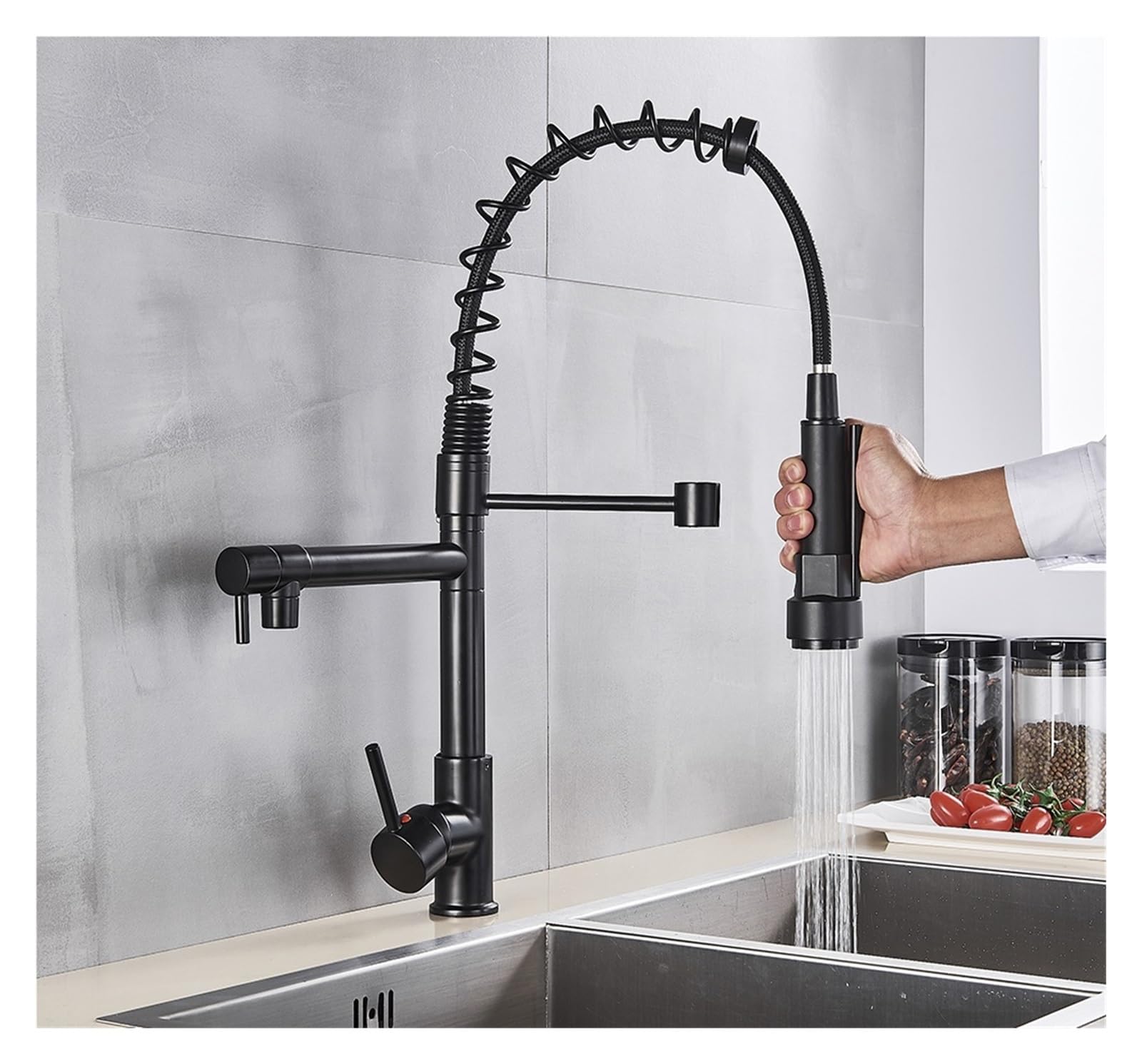 GLETSF Gray 3-Way Waterap for Kitchen - Tall Drinking Water Mixer with Swivel Spout Single Hole Sink Faucet Stylish Kitchen Tap for Clean Drinking Water,