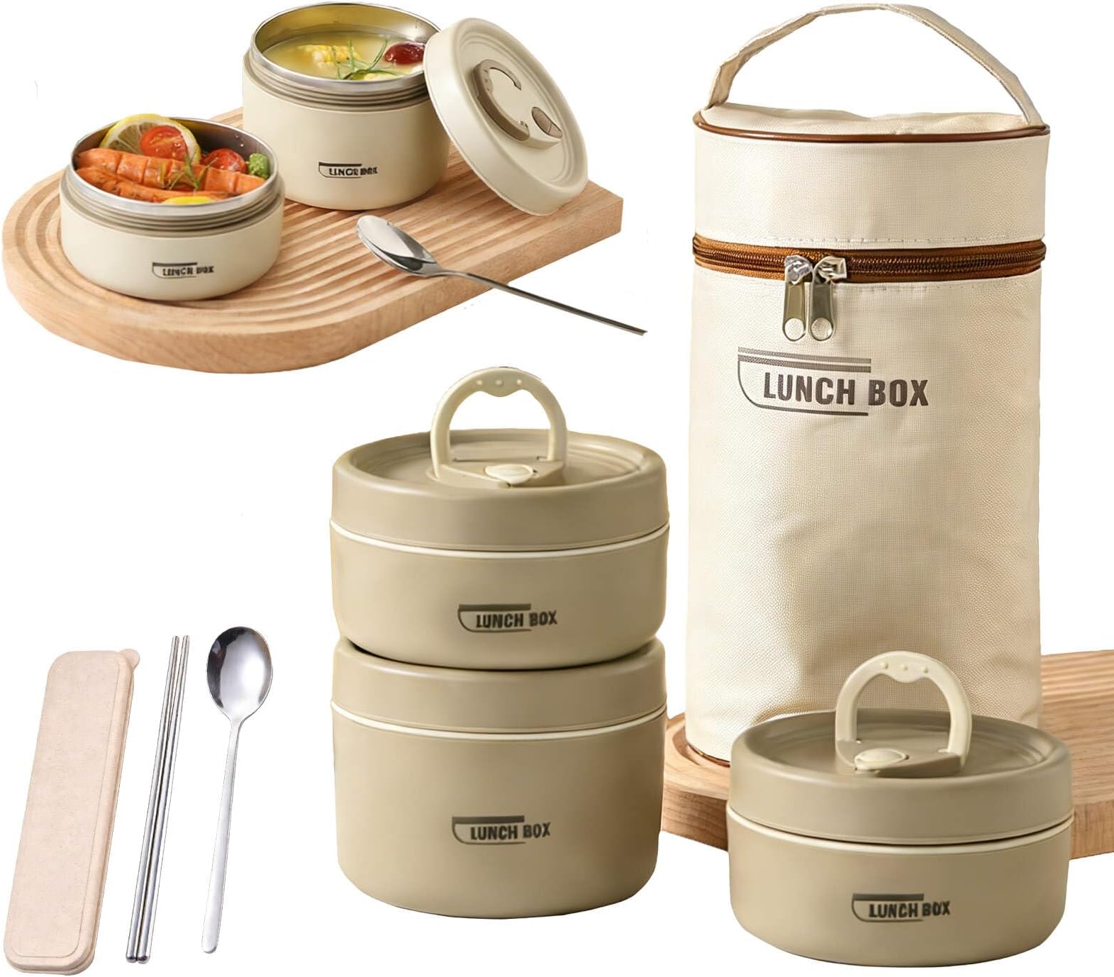 4 Tier Insulated Lunch Container Set,Stackable Stainless Steel Hot Lunch Box for Adults with Insulated Bag,Portable Leakproof Bento Box for Work,Picnics & Camping,Microwave-Safe Food Containers
