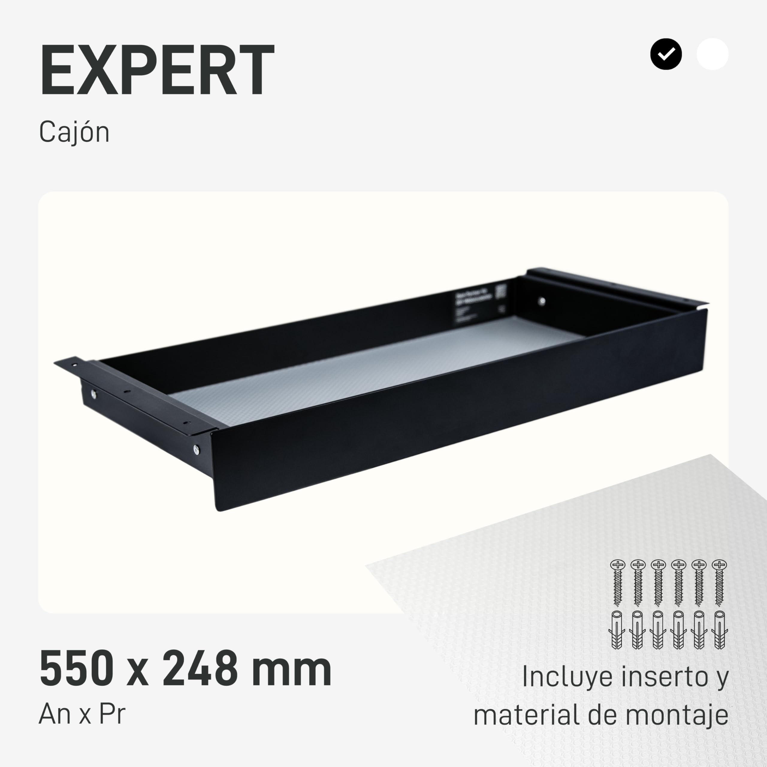 Natural Goods Berlin EXPERT - Cajón de metal negro con alfombrilla antideslizante - 55 x 25 x 5 cm - para debajo de la mesa o cajón