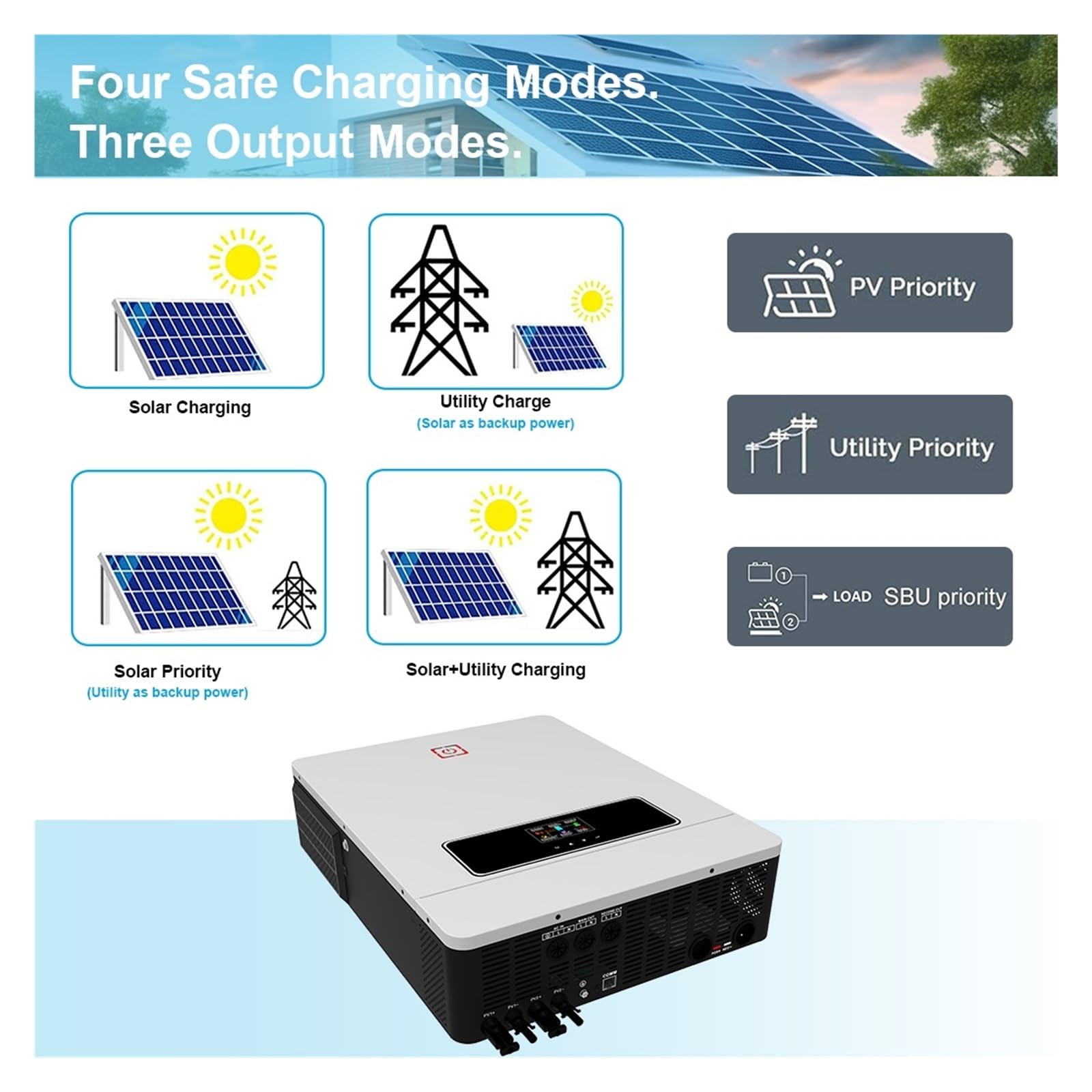 10.2KW On/Off Grid Solar Hybrid Inverter Wyjście DC48V Do AC230V Wbudowany Kontroler Ładowania 160A Podwójne Wejście PV Max 500V OszczęDność KosztóW(10.2KW With WiFI)