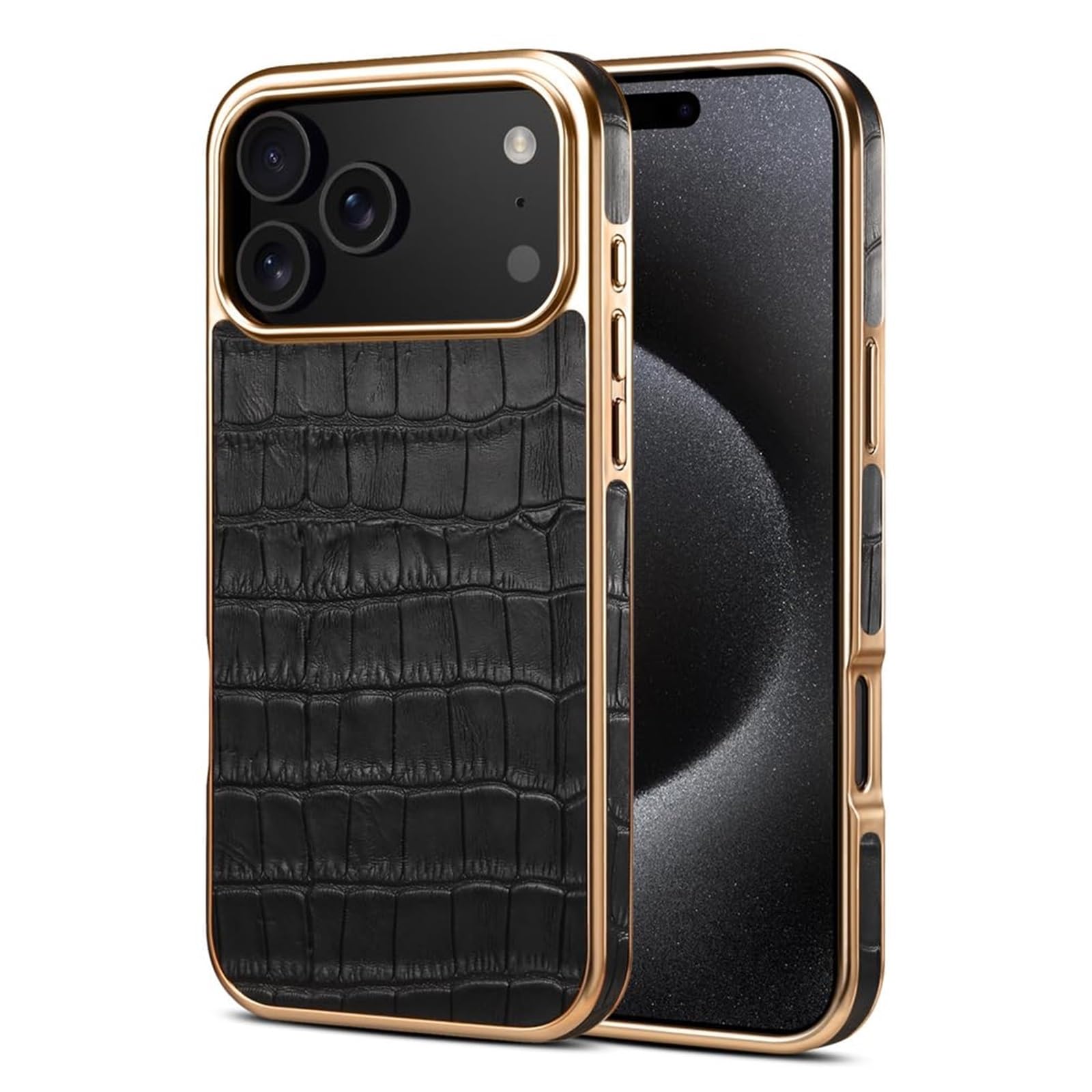 Etui na telefon iPhone 17 Pro Max/17 Pro/17 Air/17, prawdziwa skóra galwanizowana bezprzewodowa obudowa do ładowania magnetycznego osłona aparatu (czarny, 17 Pro MAX)