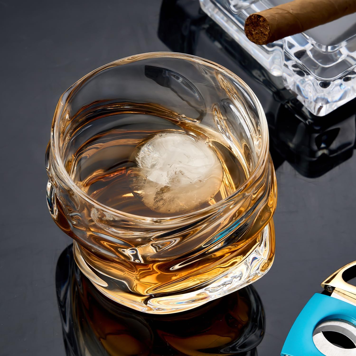 GLASKEY 12 oz Hand Blown Crystal Whiskey Glasses Set of 4, Unique Cognac Glass, Heavy Thick Bottom Bar Glass for Scotch Bourbon Rum Gin Water Cocktail,Gifts Men Gifts Ideas - Image 6