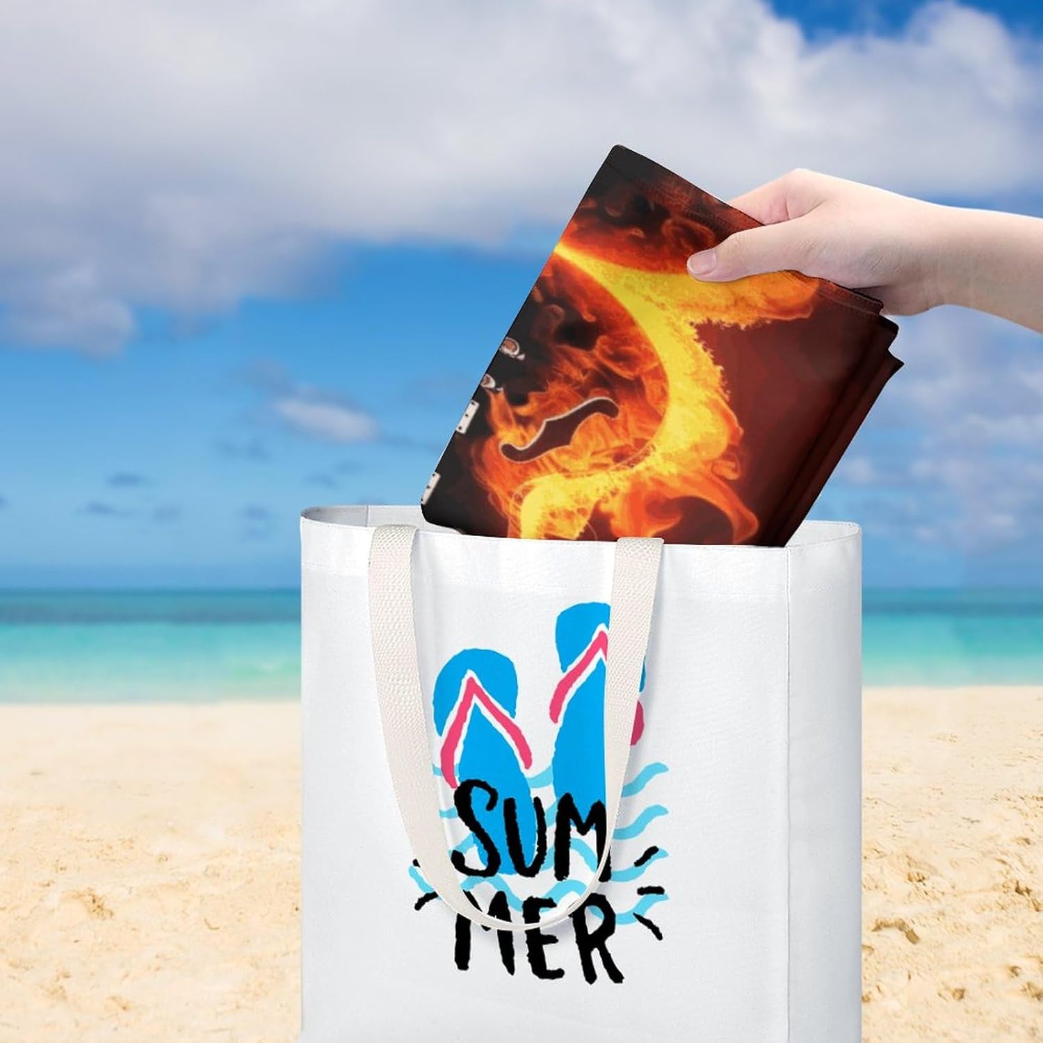 Swimming Towel, Fire Guitar Printed Fashion Towel,Portable Towel,Durable Towel