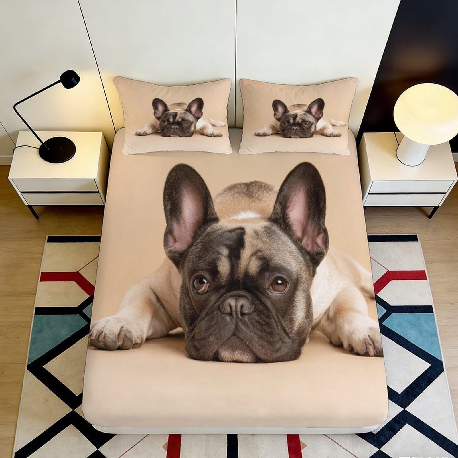 Pnayamiorkfel Style-6 3D Printed French Bulldog Fitted Sheet Microfiber Bedroom Decor Dog Pattern Bed Cover For Home Guest Room Easy Care 90X200x25cm