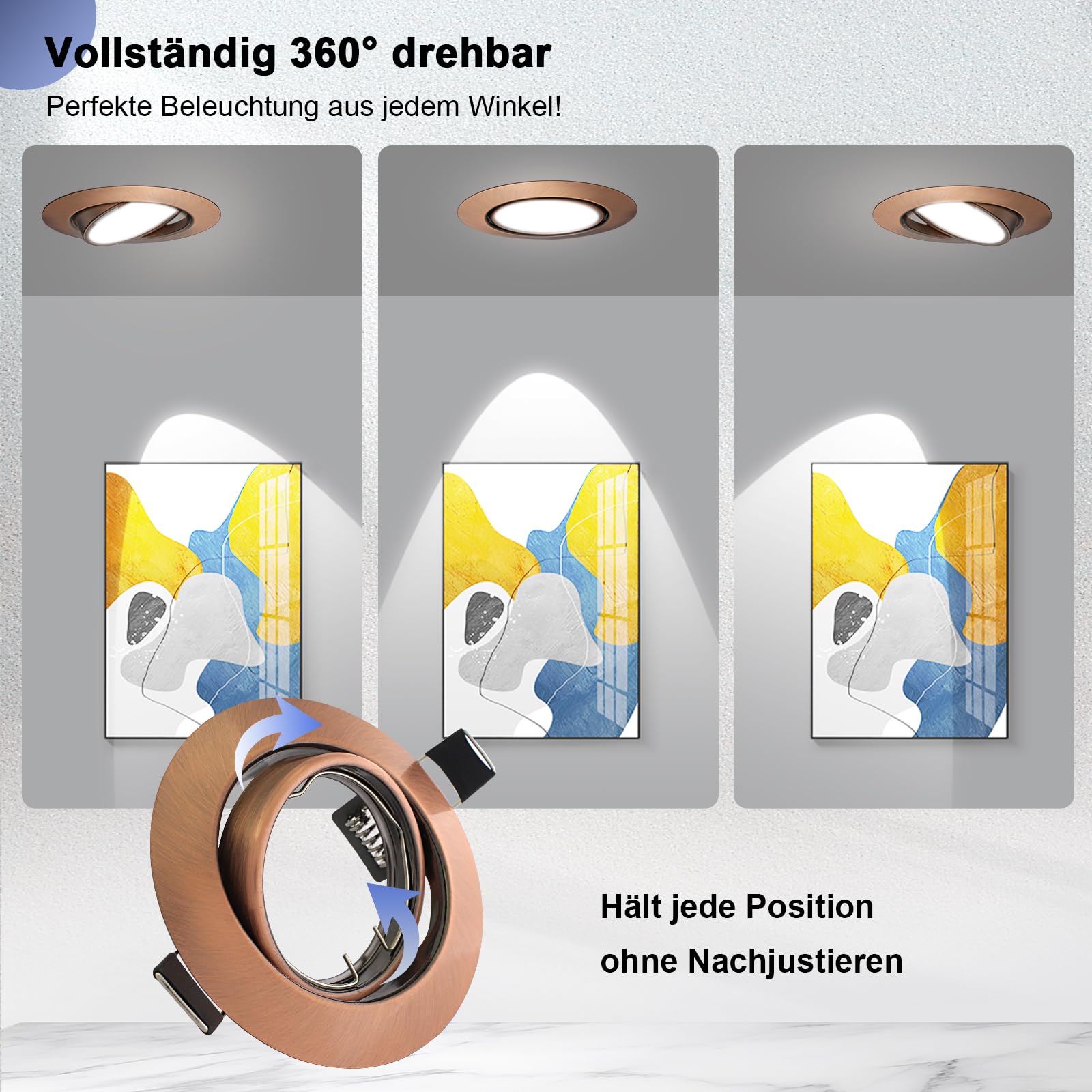 12x Einbaustrahler LED GU10 Rahmen 68mm LED Spots 230V Rund Schwenkbar Antik-Kupfer Einbauleuchten inkl. GU10 Fassung