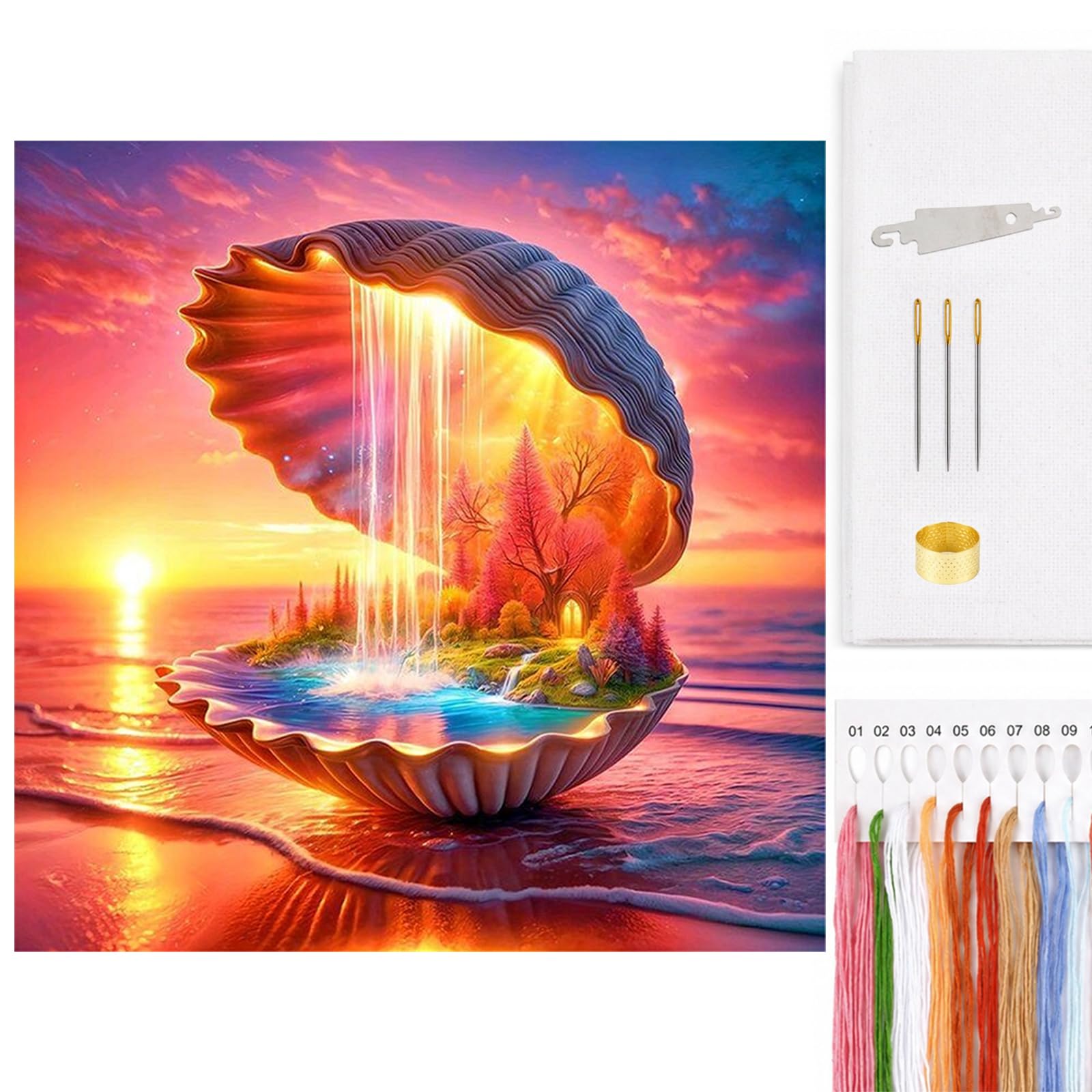 Poetrydraw Waterfall Full 11Ct 3-Strand Diy Cross Stitch Embroidery Kit, 17.71X17.71 Inch, Beginners & Adults