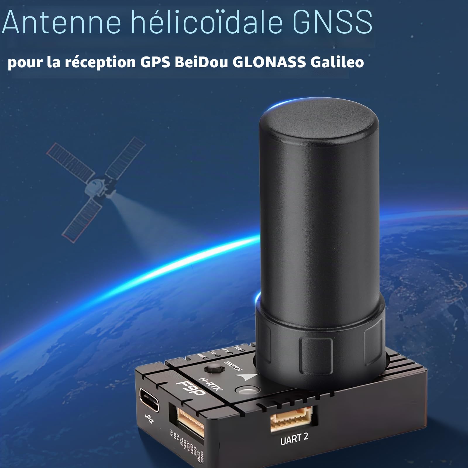 Bingfu Antenne Hélicoïdale GNSS pour GPS BeiDou GLONASS Galileo, SMA Mâle | Double LNA Haute Gain 28dB, Étanche IP65, Large Tension pour Positionnement Automobile, UAV, Marine et Extérieur