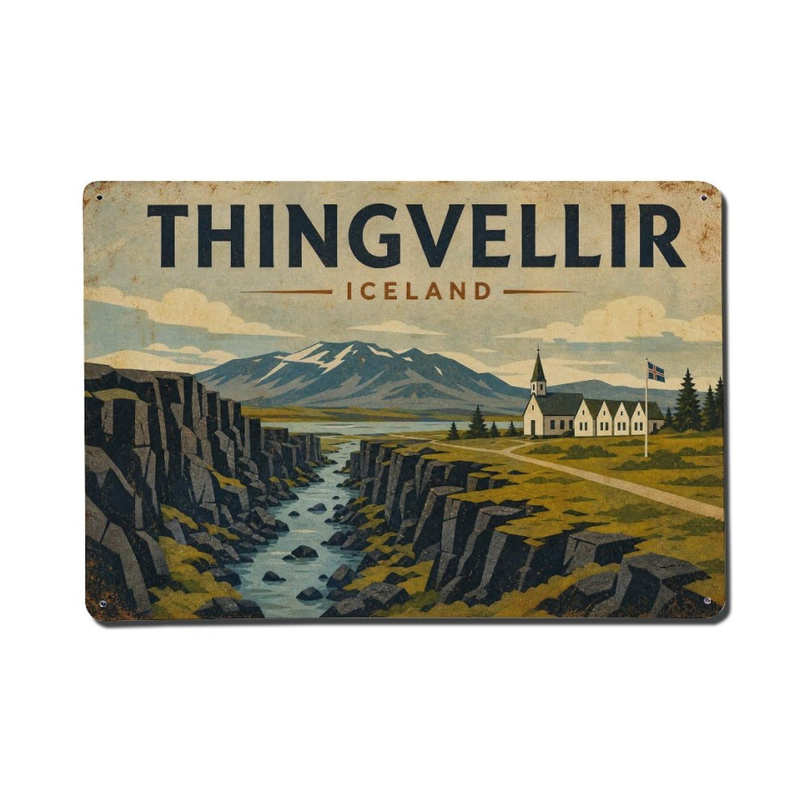 Vintage Travel Iceland Thingvellir Metal Tin Sign