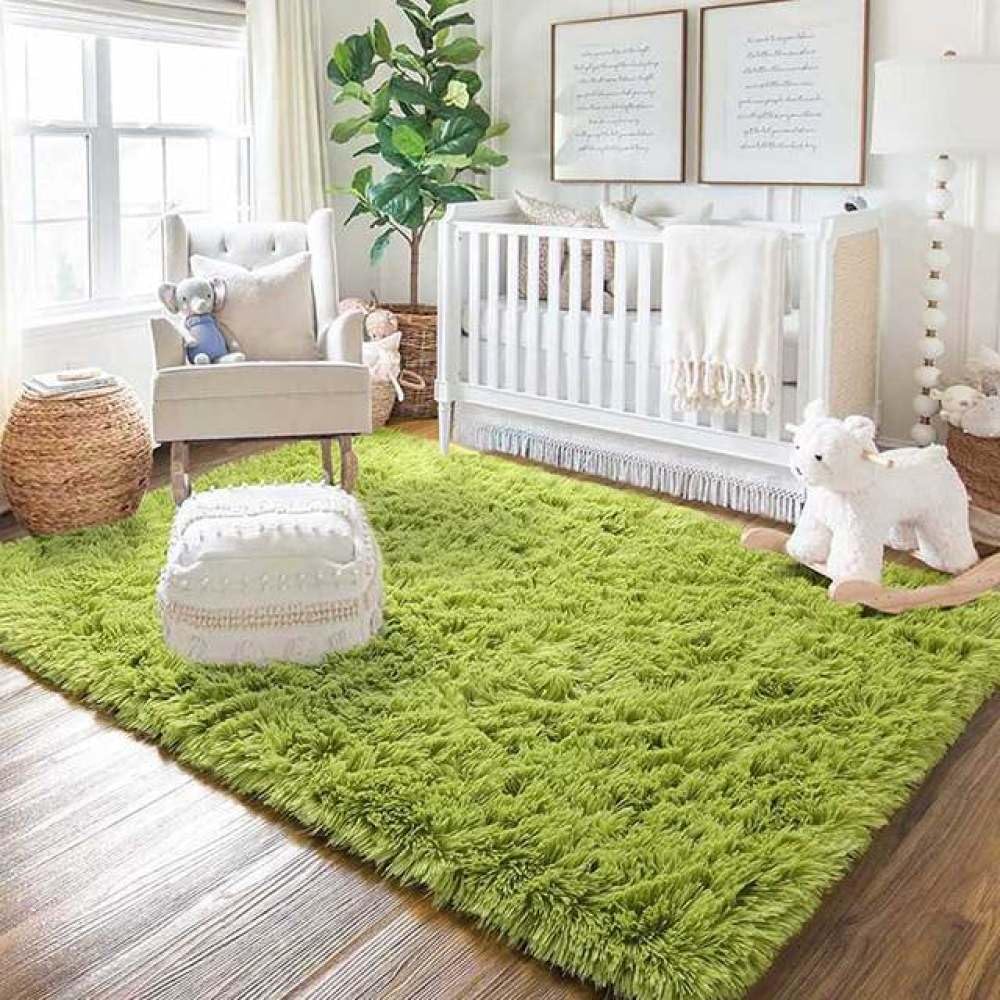 Tapis en fourrure herbe verte 140x200 cm pour sol de salon shag